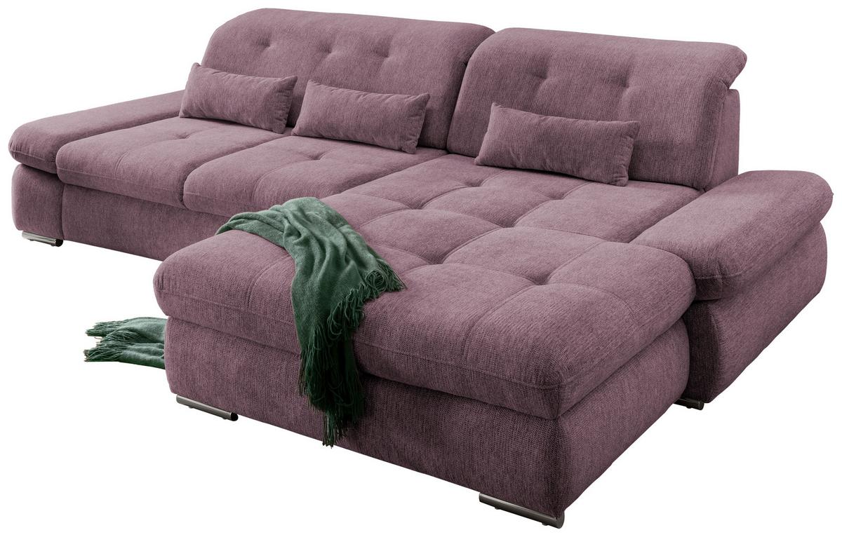 Ecksofa Mit Schlaffunktion Dalida Brombeere Chenille - Chromfarben/Brombeere, Design, Textil (300/196cm) - Livetastic