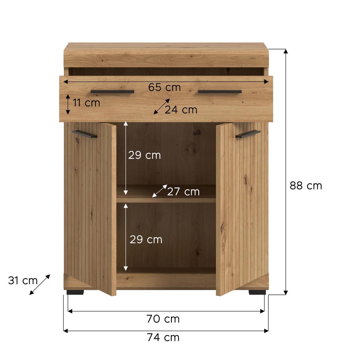 Midischrank Scout Eiche Artisan Dekor B: 74cm - Schwarz/Eiche Artisan, Trend, Holzwerkstoff (74/88/31cm) - MID.YOU