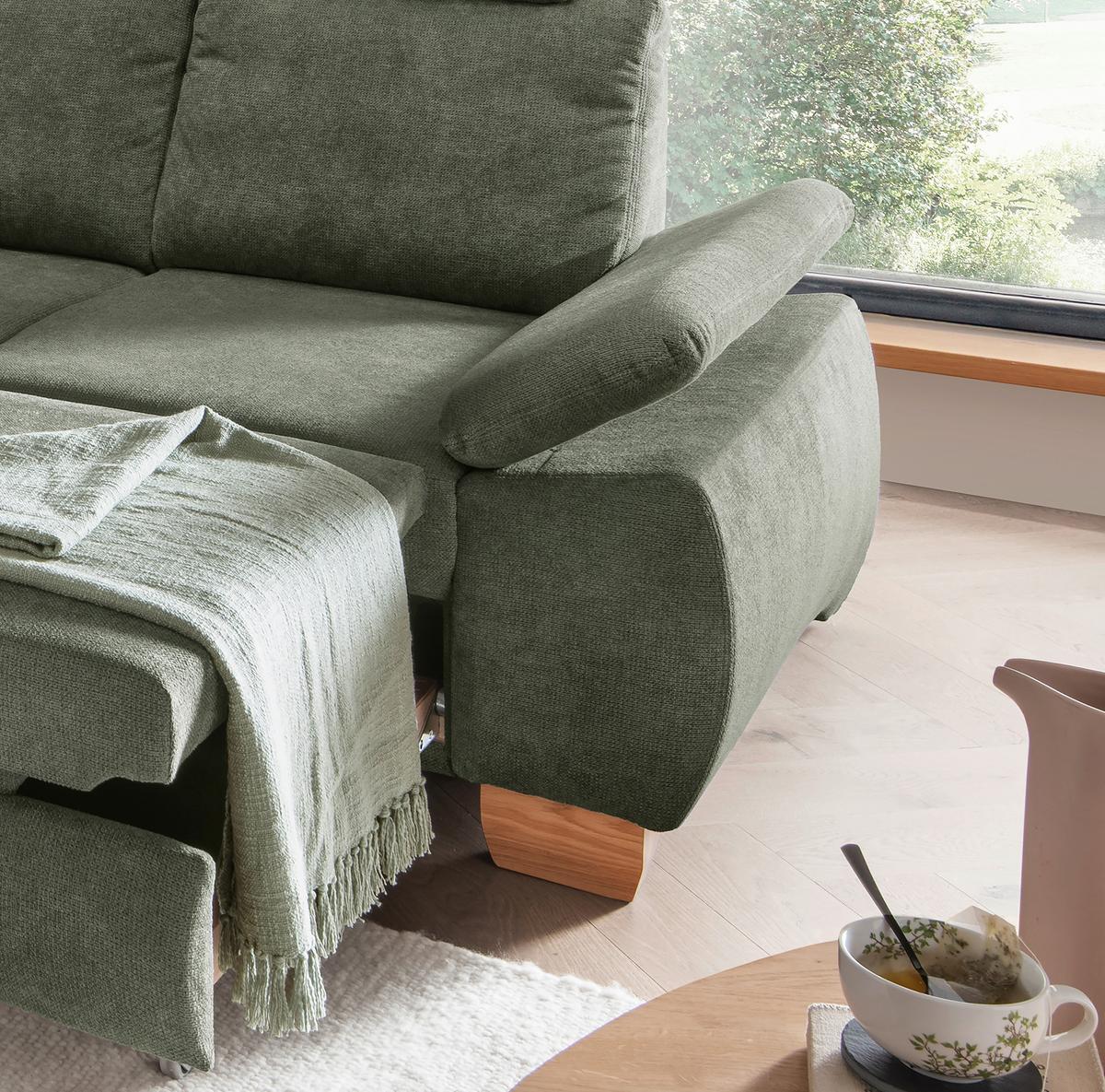 Eckschlafsofa Positano Dunkelgrün S: 206x261 Cm - Wildeiche/Dunkelgrün, MODERN, Textil (206/261cm) - Livetastic