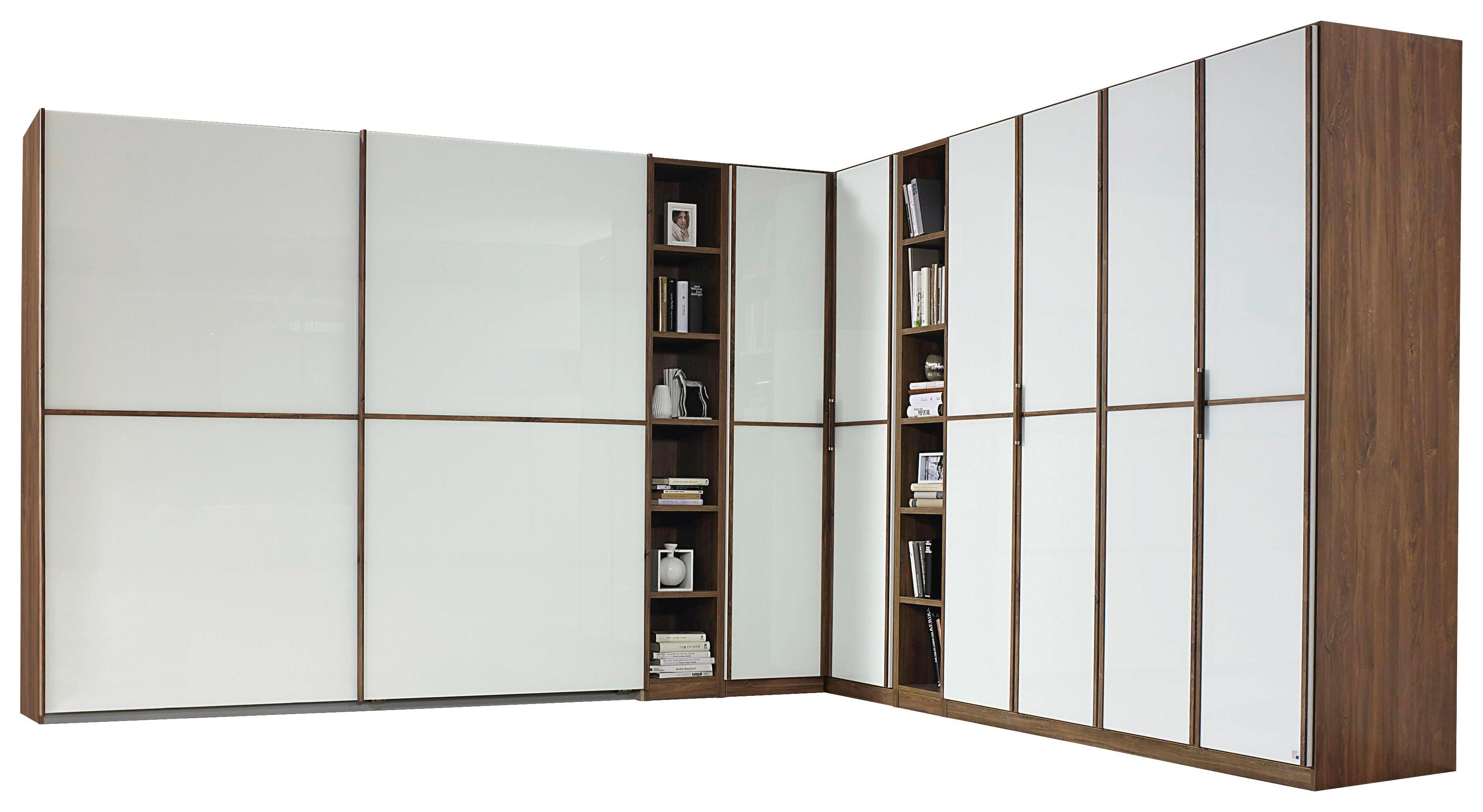 Großer Eck-Kleiderschrank mit weißer Glasfront