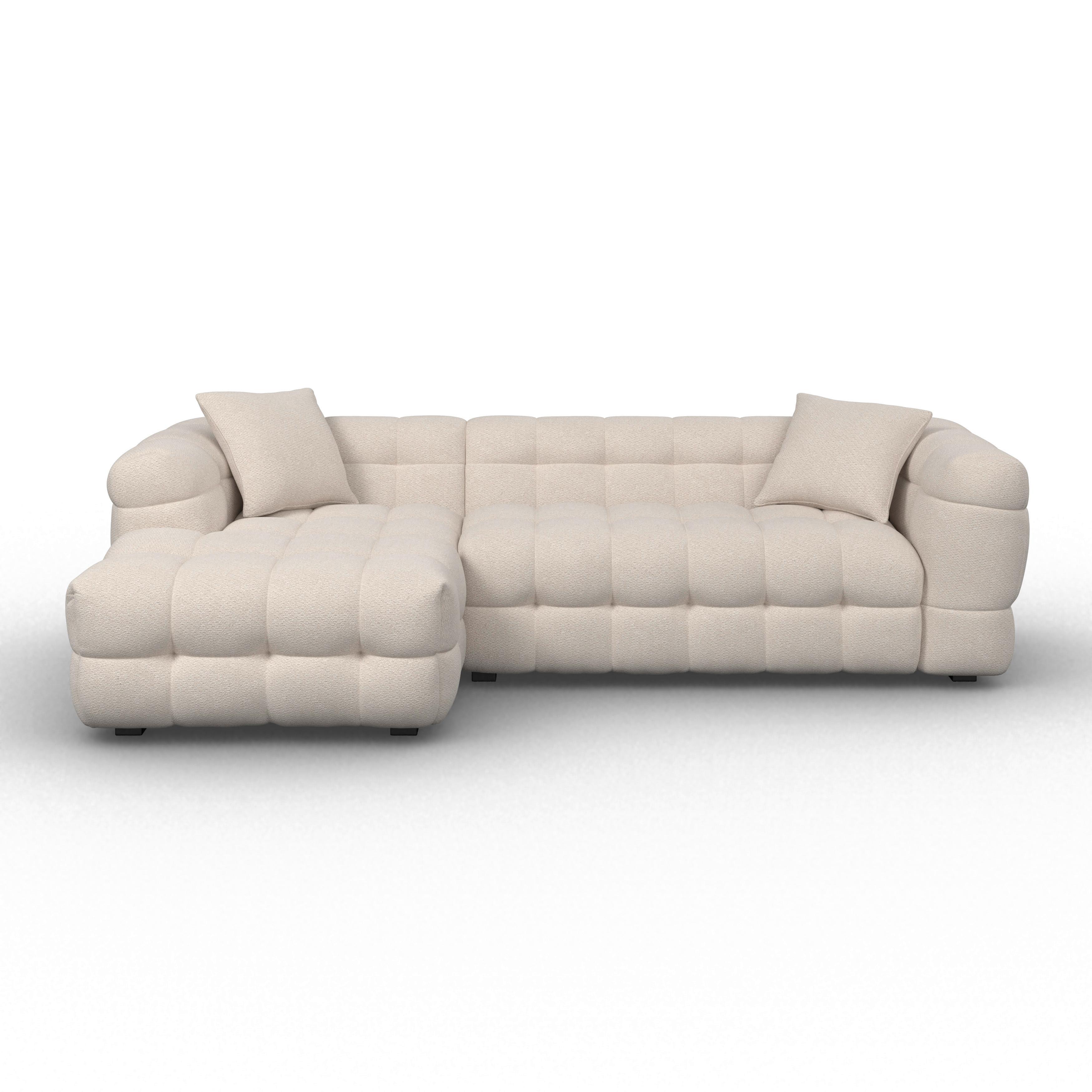 Sedací souprava MAGDA, levá, bílé buklé - černá/krémová, Moderní, dřevo/textil (157/270cm) - Bessagi Home