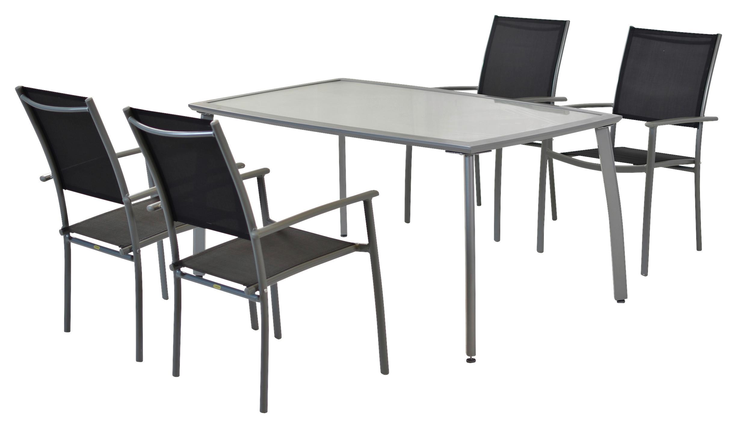 Gartenset Milano - Silberfarben/Schwarz, MODERN, Textil/Metall - Gardenson