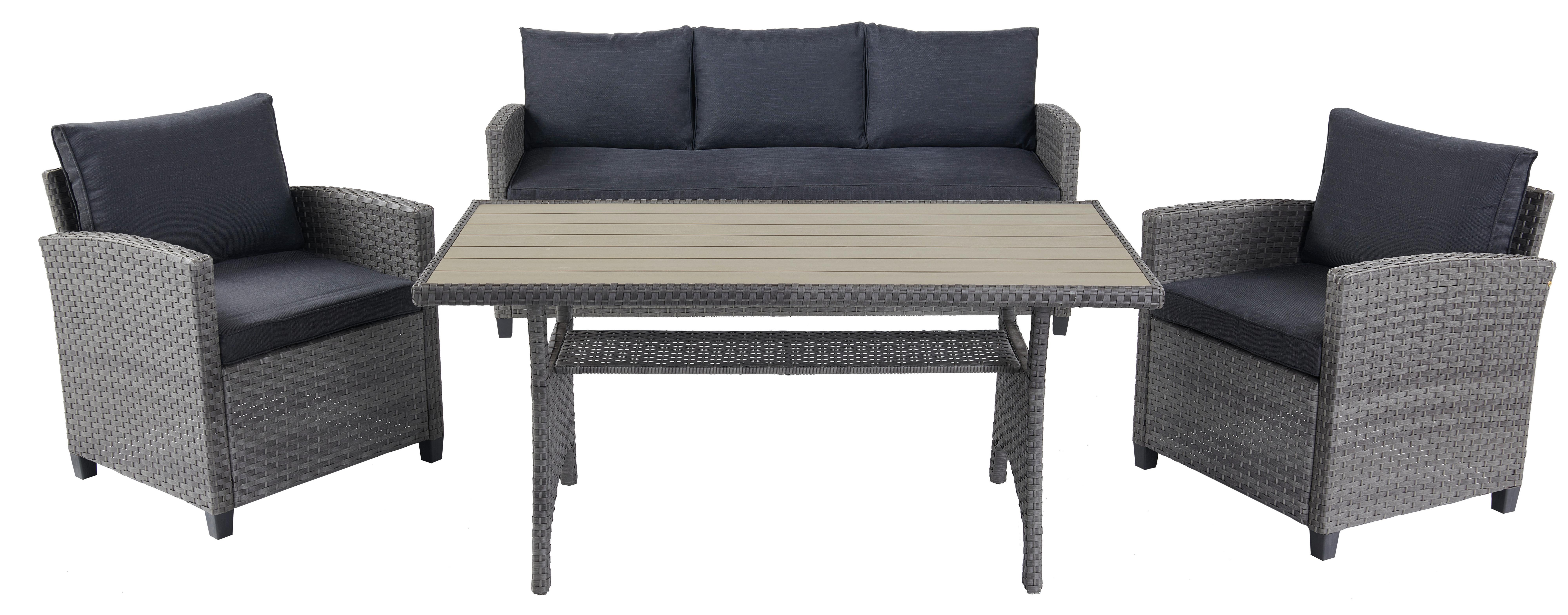 Loungegarnitur 4-Tlg. Lisabon aus Kunststoff mit Kissen - Braun/Grau, MODERN, Kunststoff/Textil - Luca Bessoni