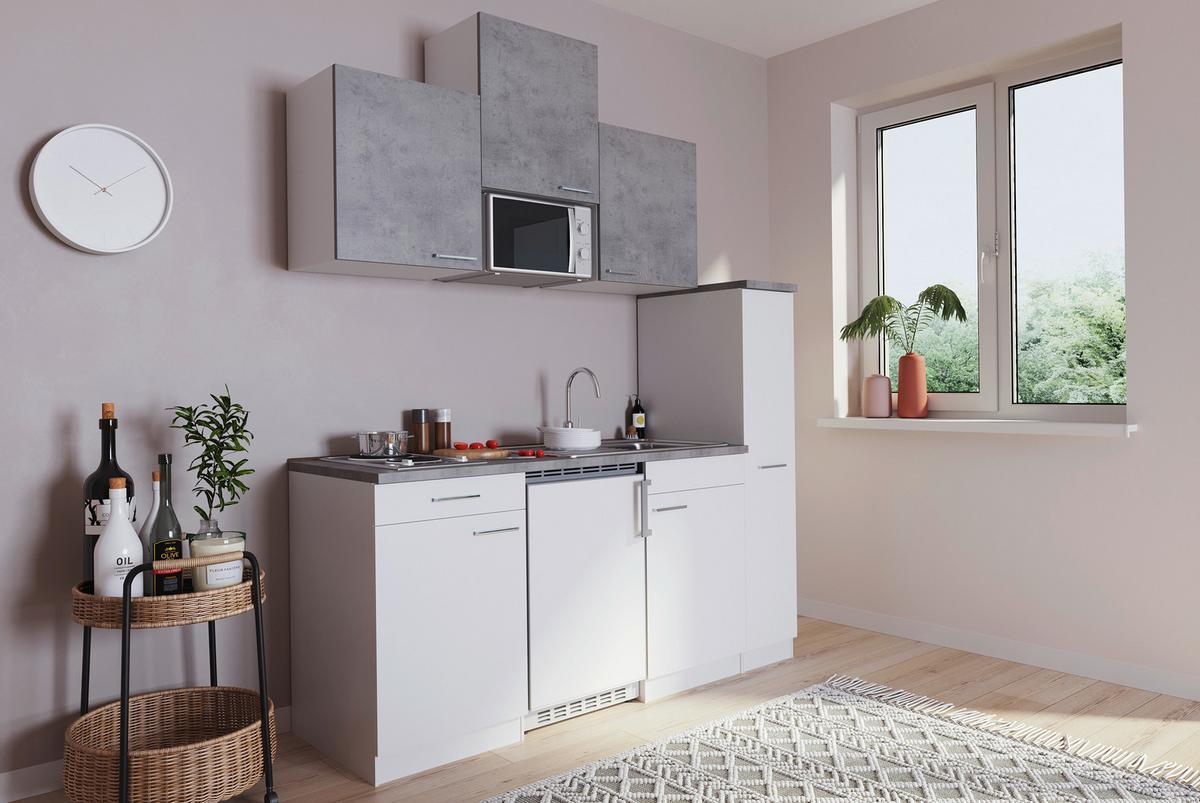 Küchenzeile Economy M. Geräten 180 Cm Weiß/beton Dekor Modern - Hellgrau/Weiß, MODERN, Holzwerkstoff (180cm) - Respekta