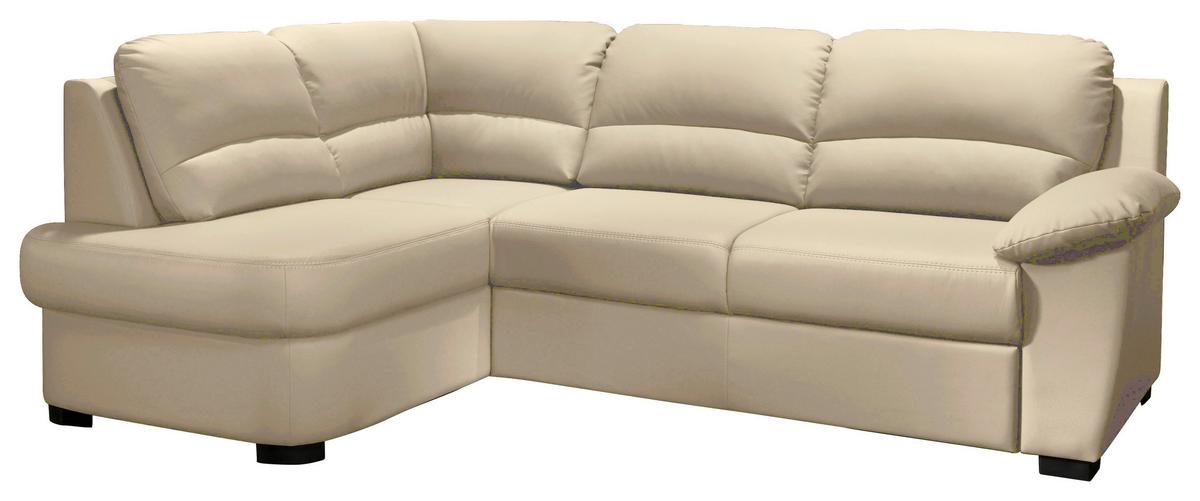 Ecksofa Schlaffunktion Danilo mit Bettkasten Beige Lederlook - Beige/Schwarz, KONVENTIONELL, Textil (240/45/165cm) - MID.YOU