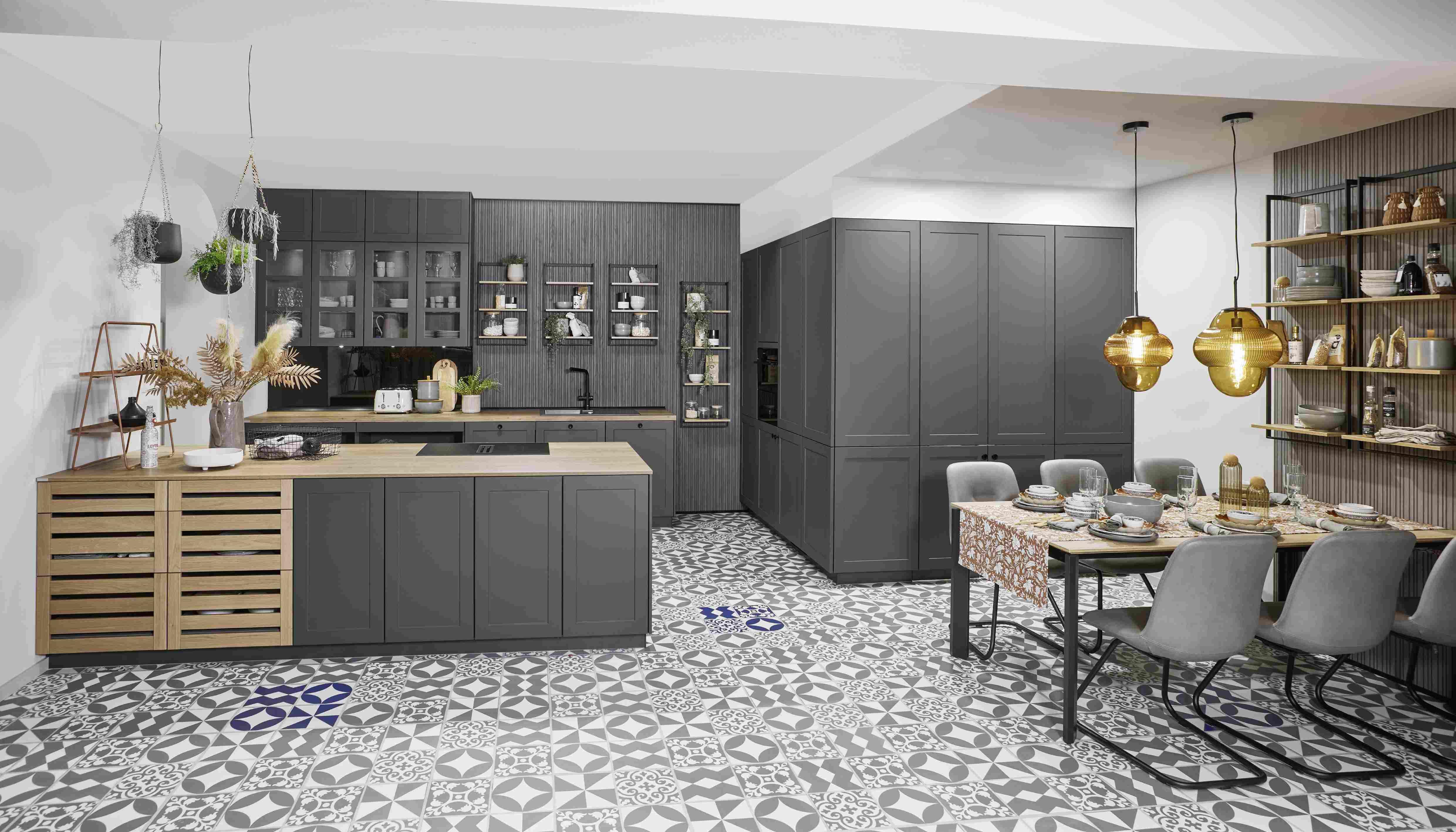 Einbauküche Neapel Frei Planbar Landhausstil - Schieferfarben, MODERN, Holzwerkstoff - Vertico
