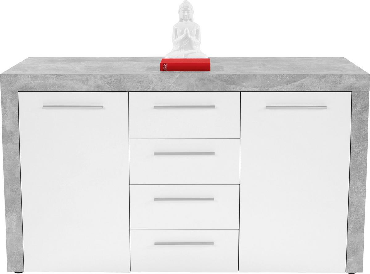 Kommode mit Türdämpfer B 149cm Focus, Beton Optik/Weiß - Schwarz/Weiß, MODERN, Holzwerkstoff (149/86/45cm)