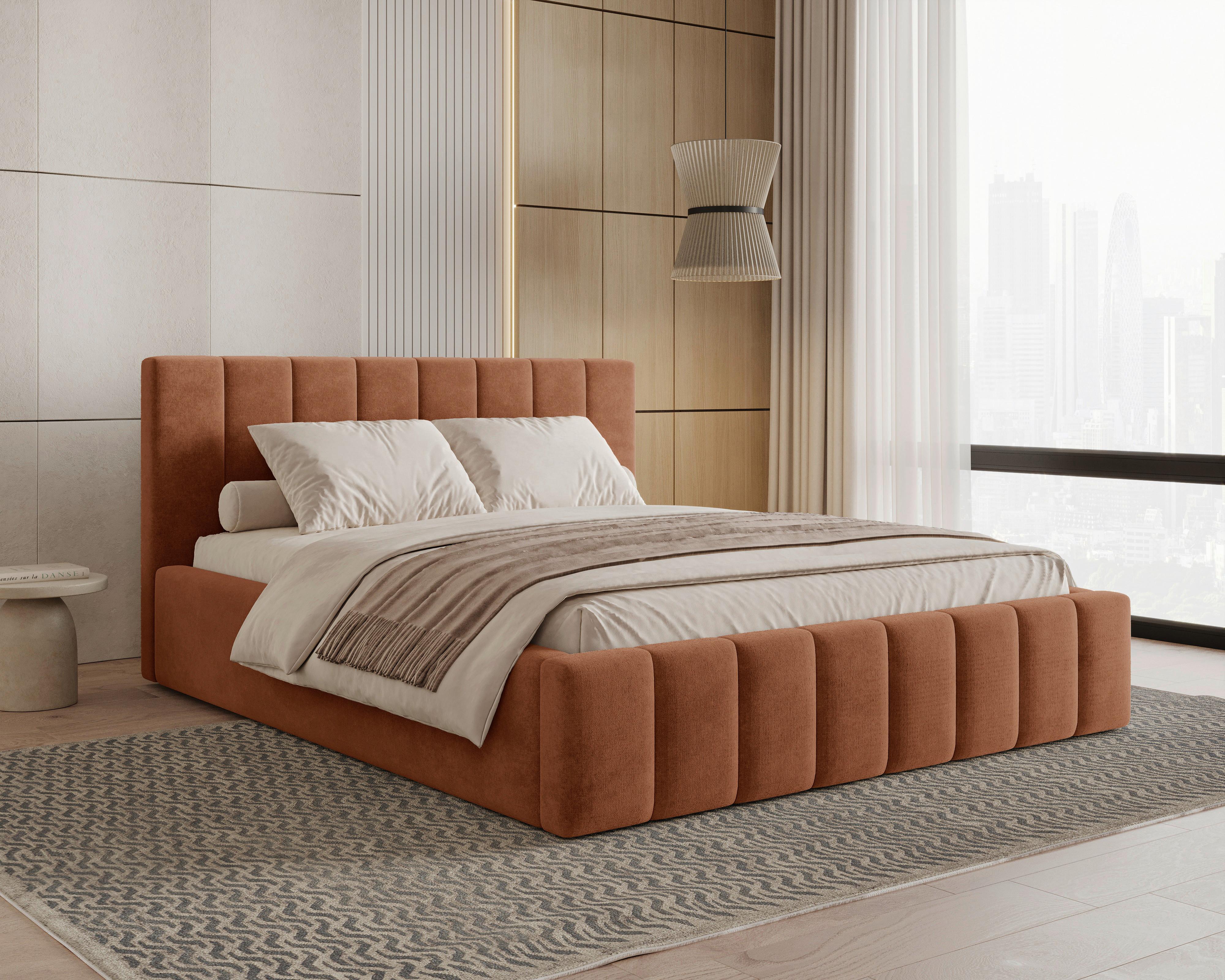 Polsterbett Sky mit Bettkasten 160x200 - Terracotta/Schwarz, MODERN, Holz (160/200cm) - Livetastic