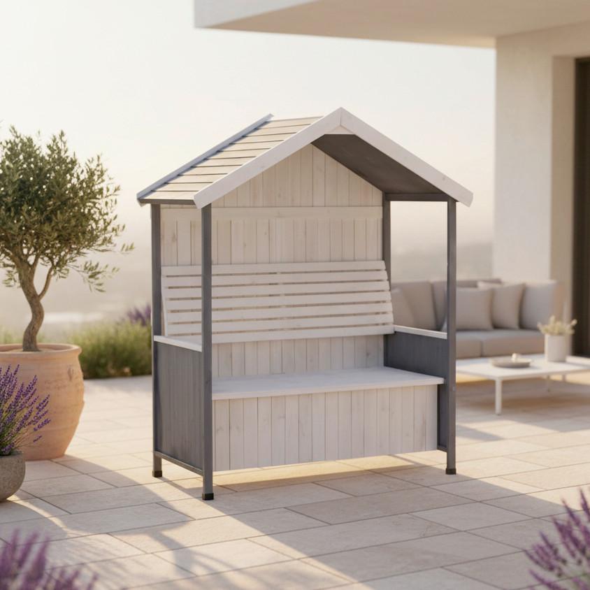 Zahradní lavice z masívu Giuliana bílá/šedá - šedá/bílá, Moderní, dřevo (135/170/75cm) - Bessagi Garden