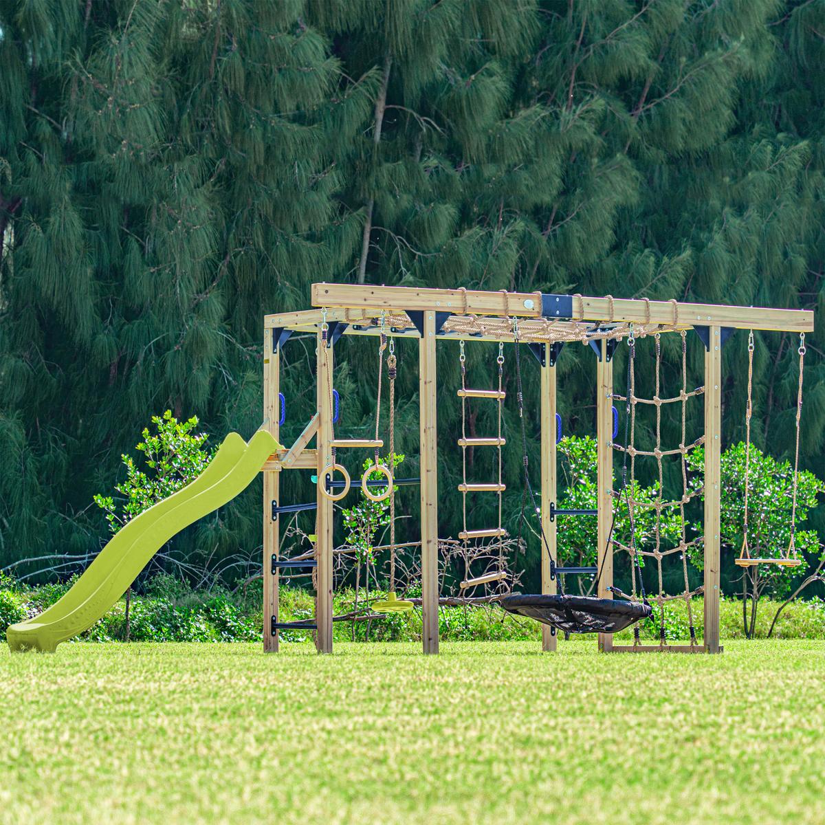 Klettergerüst Mit Rutsche Limegrün - Blau/Limette, Basics, Holz/Kunststoff (522,5/196/205cm) - Ambia Garden