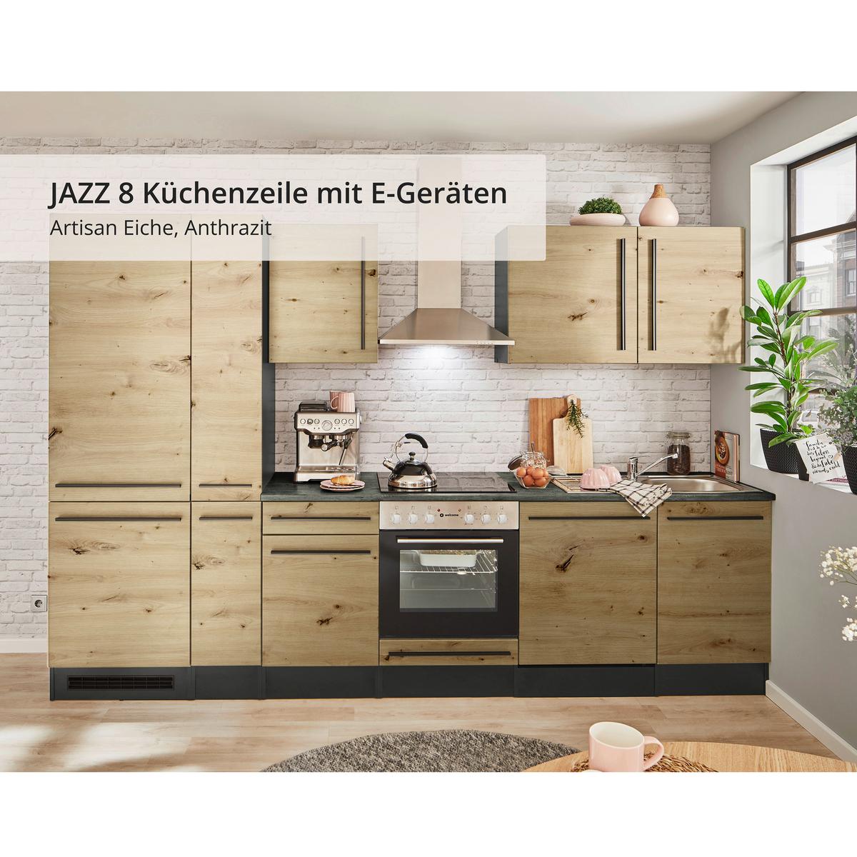 Küchenzeile Jazz 8 Mit Geräten 310 Cm Anthrazit/eiche Artisan - Anthrazit/Eiche Artisan, LIFESTYLE, Holzwerkstoff (310cm) - MID.YOU