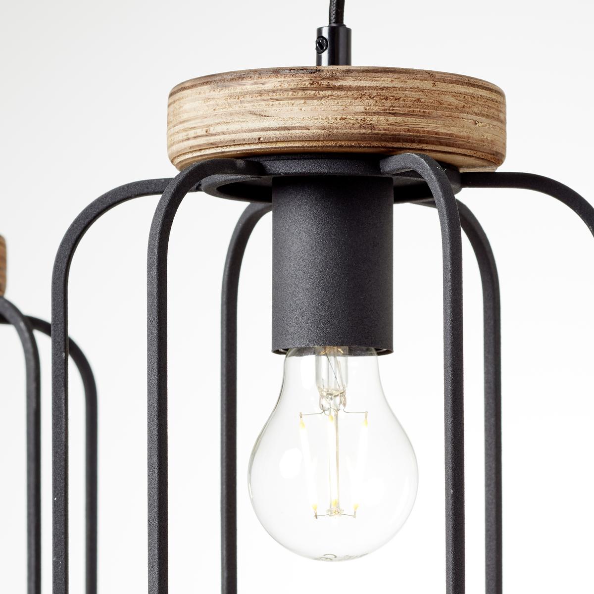 Hängeleuchte Tosh H: 130 Cm 3-Flammig, Käfigschirme - Schwarz/Braun, LIFESTYLE, Holz/Metall (100/20/130cm) - Brilliant