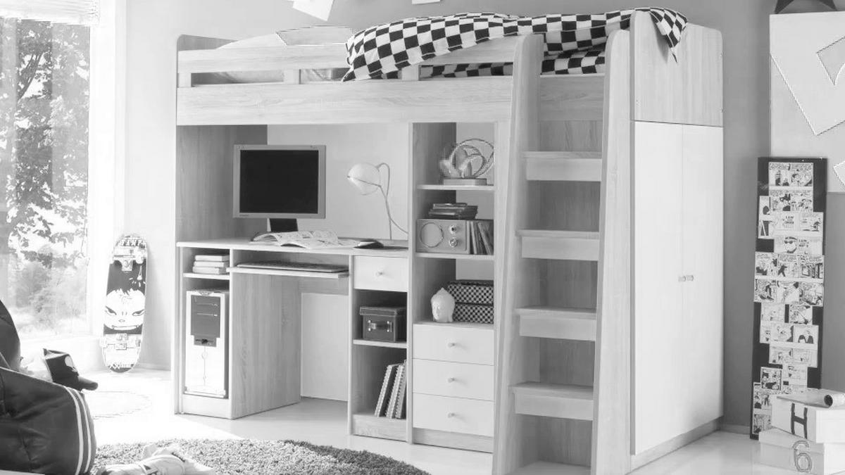 Postel pro děti a mládež UNIT dub Sonoma/bílá - bílá/barvy dubu, Moderní, kompozitní dřevo (90/200cm) - MID.YOU
