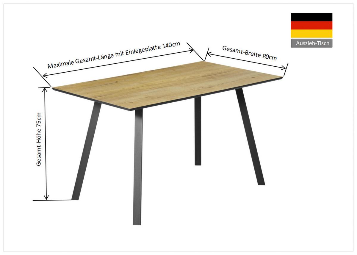 Tischgruppe Zurs 5-teilig Artisan Eiche/Leinenoptik grau - Eichefarben/Schwarz, Trend, Holz/Holzwerkstoff (140/75/80cm)