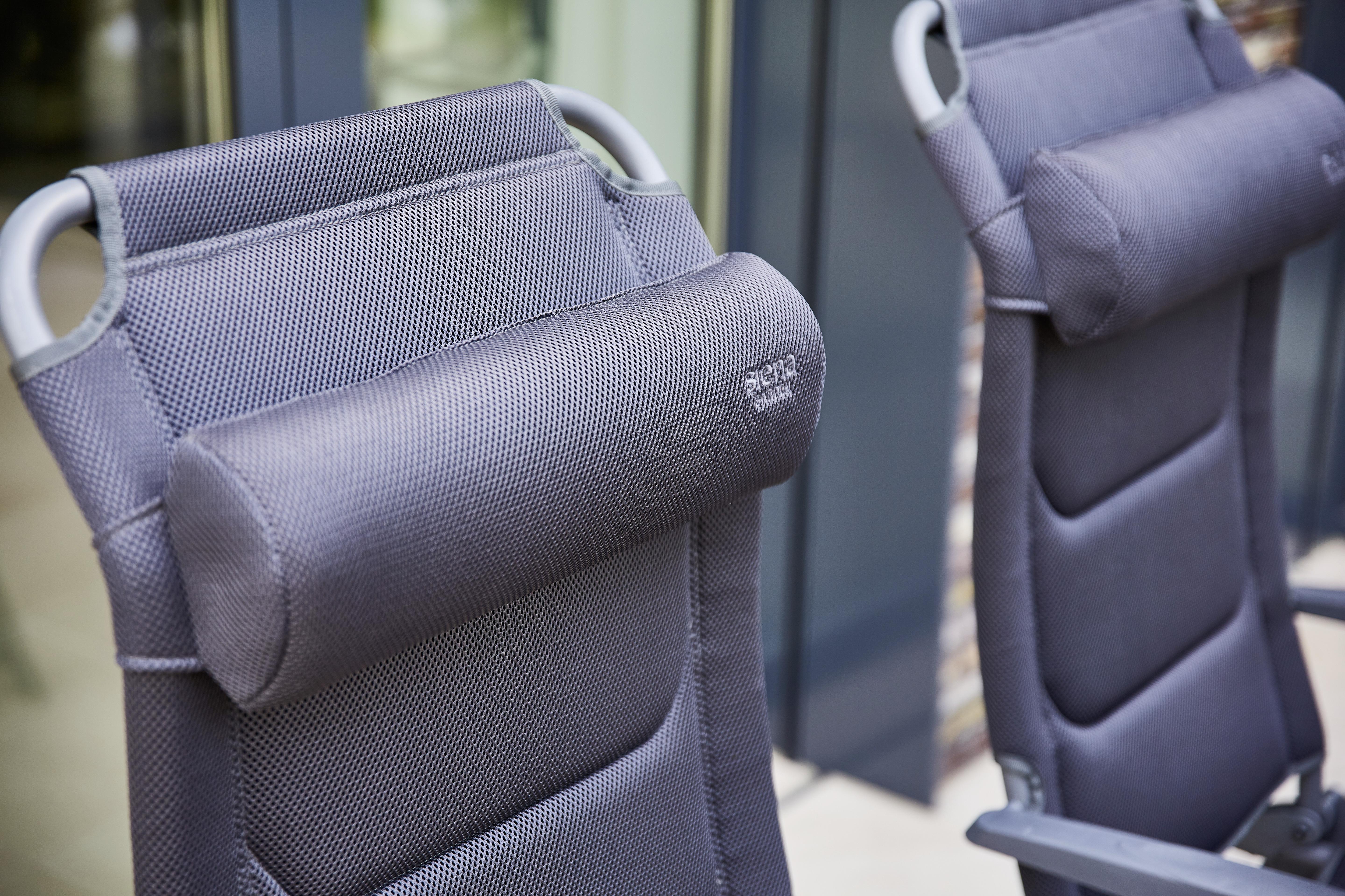 Gartengarnitur PREMIUM aus Aluminium in Anthrazit mit Polsterung 5-teilig Detail Nackenlehne