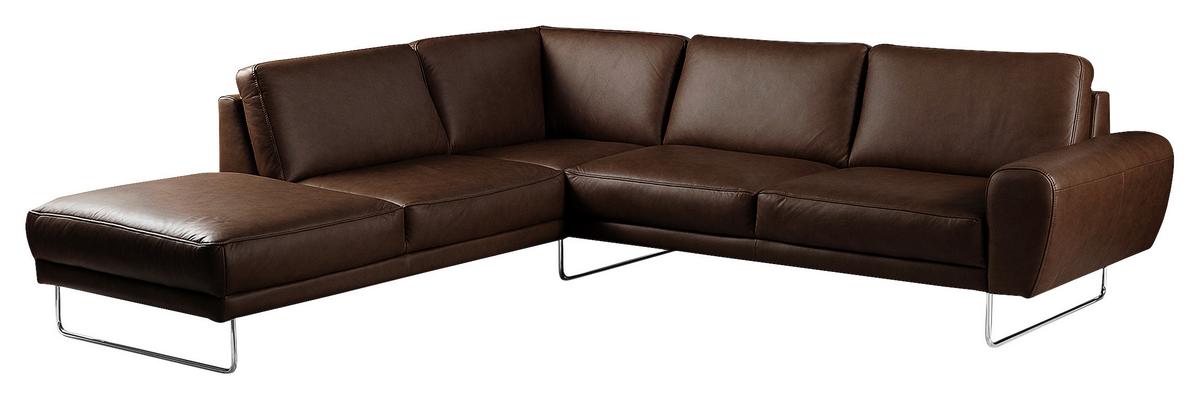 Ecksofa Spring Dunkelbraun Chrom S: 250x273cm - Chromfarben/Dunkelbraun, Design, Leder (250/273cm) - Livetastic