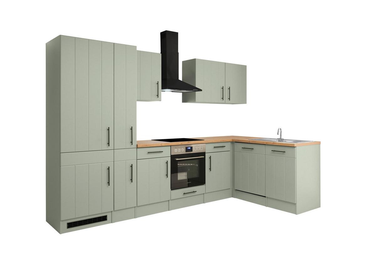 Eckküche Anton Wildeiche/Schilfgrün B: 310 - Schilfgrün/Wildeiche, Trend, Holzwerkstoff (310/172cm) - Respekta
