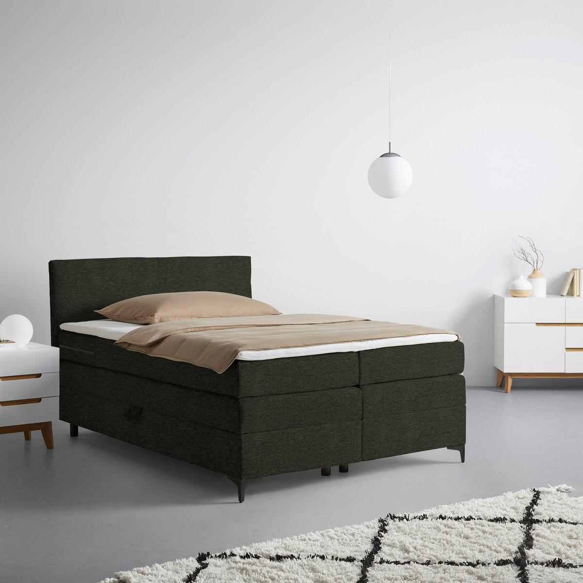 Boxspringová postel BARI 140/200, zelená - černá/zelená, Konvenční, kov/textil (140/200cm) - Mömax