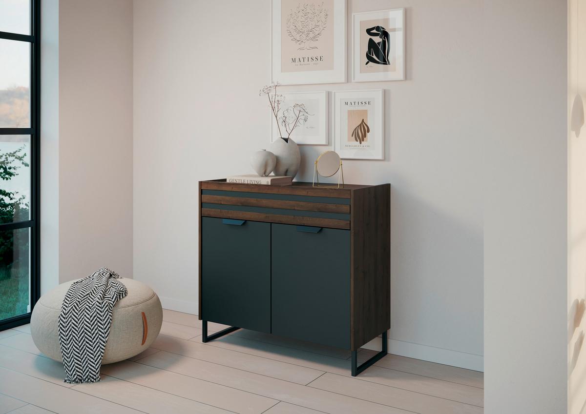 Kommode Barea Dunkelgrau Eiche Dekor - Eiche dunkel/Dunkelgrau, MODERN, Holzwerkstoff (96/87/41cm) - Rauch Möbel