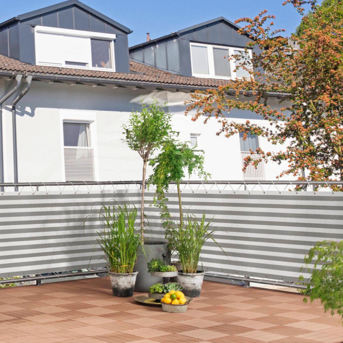 Sichtschutz Balkonblende Ibiza 0,9x5m, - Weiß/Grau, Basics, Kunststoff (500/90cm) - Windhager