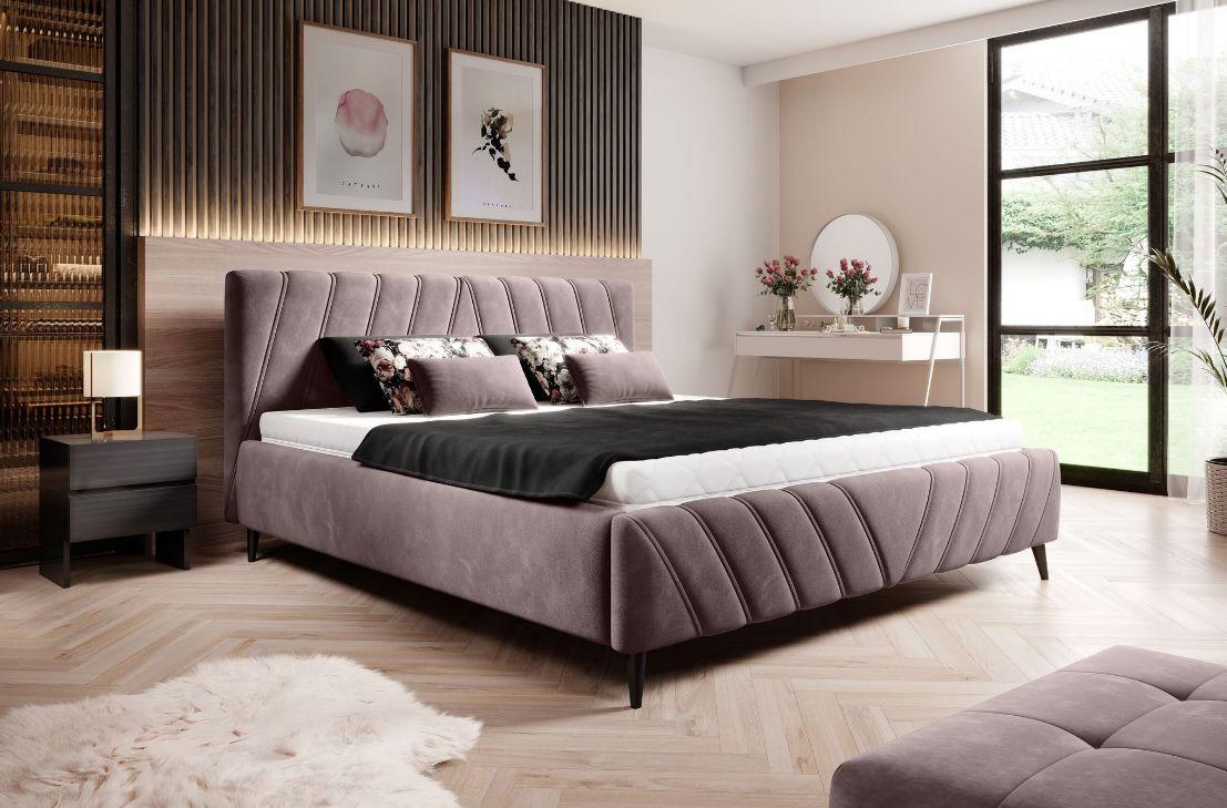 Posteľ Melli s roštom a úložným priestorom 160x200cm - lila/čierna, Design, drevo/textil (160/200cm)