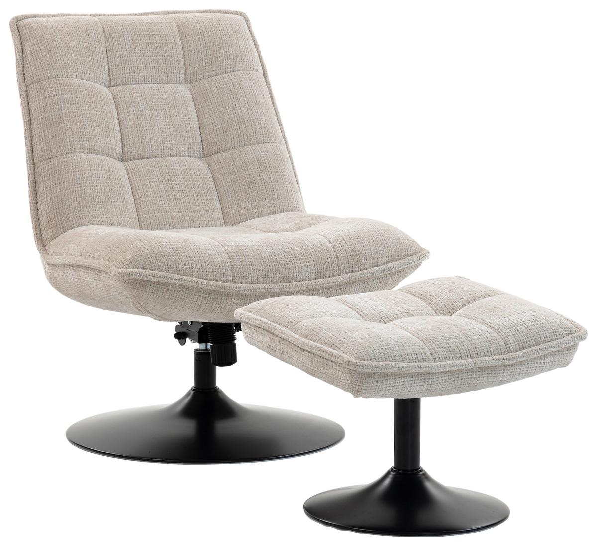 Relaxliege Kairo Creme Sitzfläche drehbar, B: 71 cm - Creme/Schwarz, MODERN, Holz/Textil (71/88/89cm)