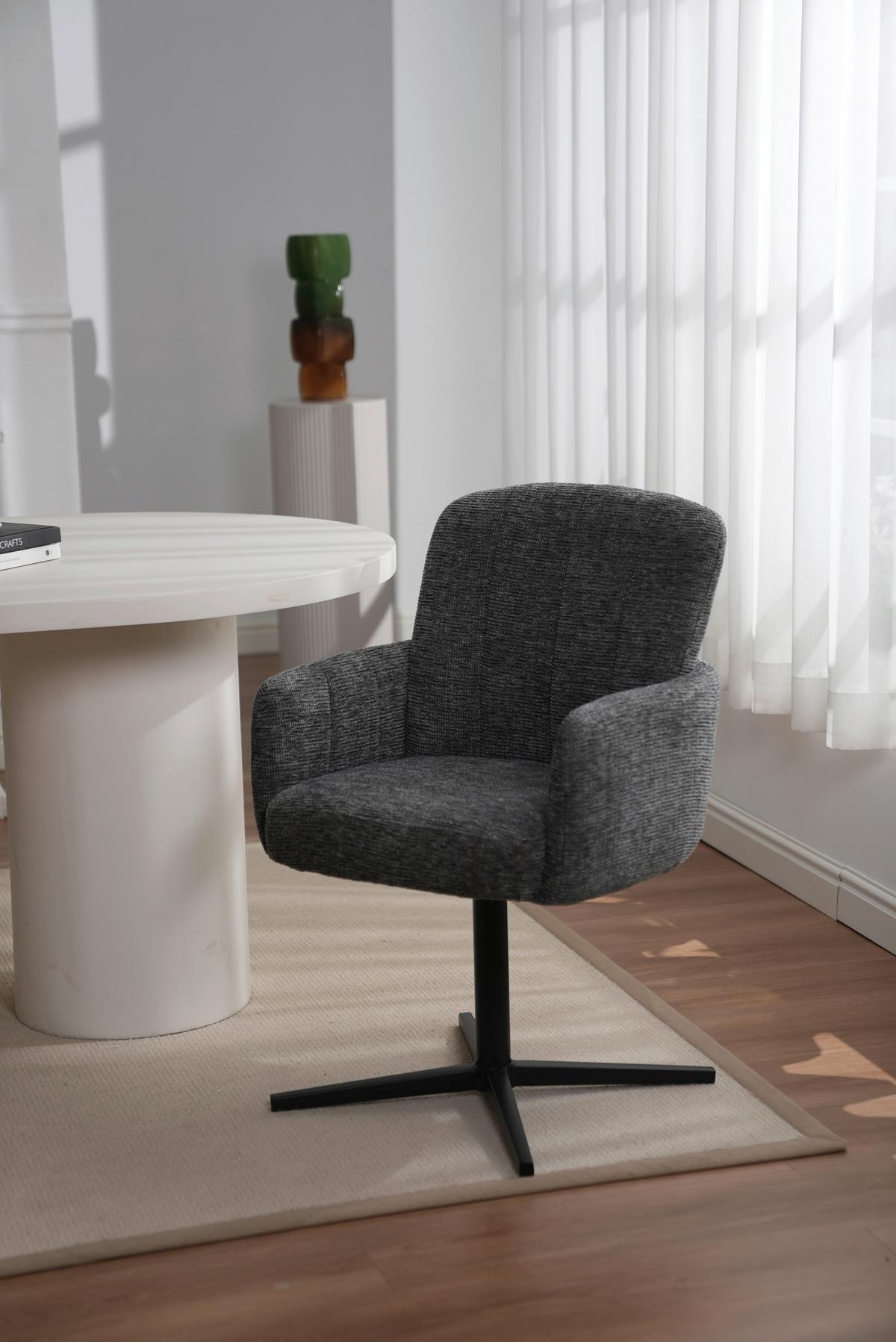 Armlehnstuhl Allison Leinenoptik Grau, B: 58 Cm - Dunkelgrau/Schwarz, LIFESTYLE, Holz/Textil (58/86/64cm) - Livetastic