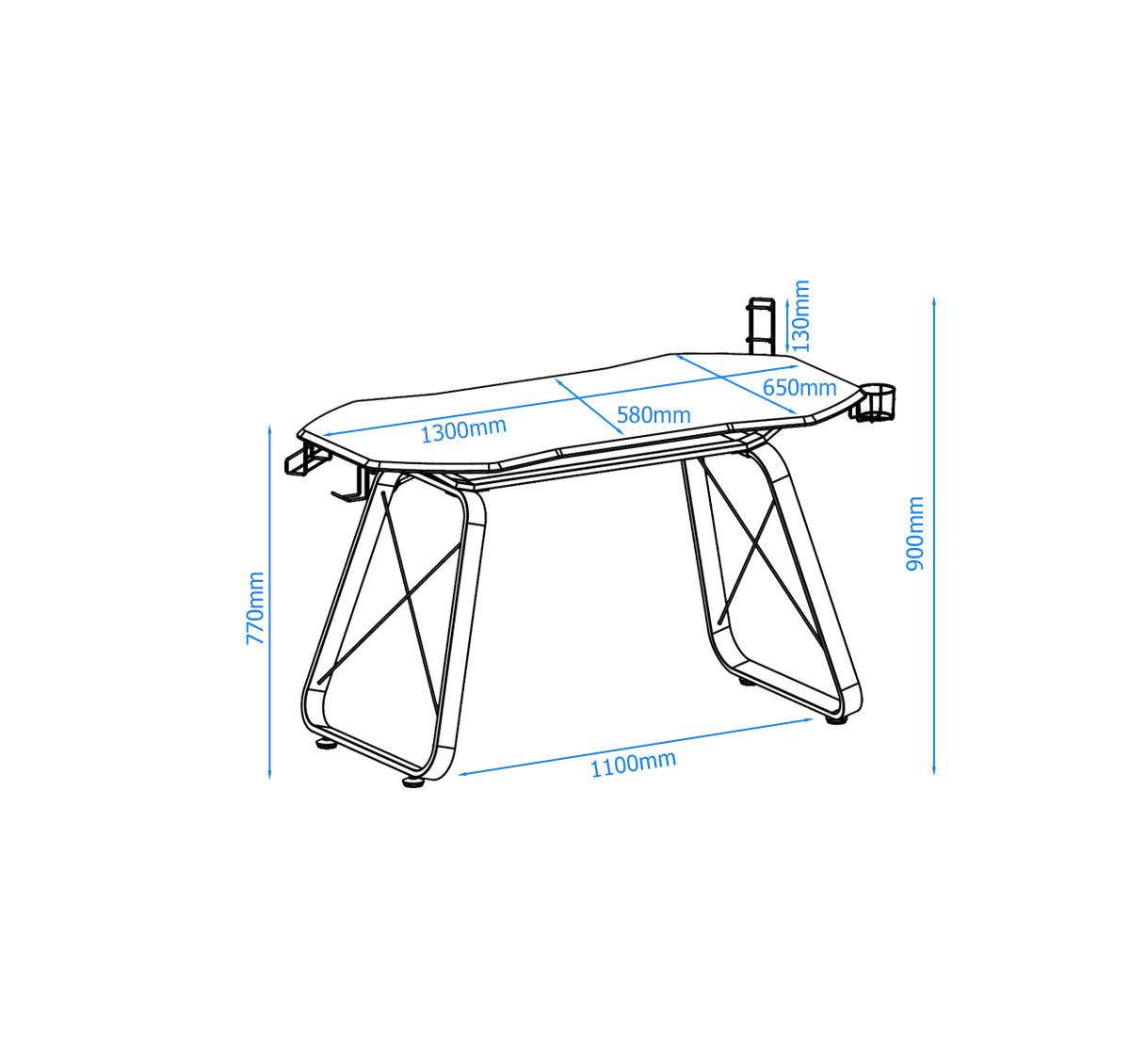 Gamingtisch Oblivion Schwarz L: 146 cm - Schwarz, Design, Holzwerkstoff/Metall (146/90/69cm) - MID.YOU