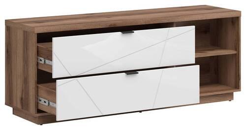 Lowboard Forn TV Stand - Eichefarben/Weiß Hochglanz, Design, Holzwerkstoff (156/61/42,5cm)