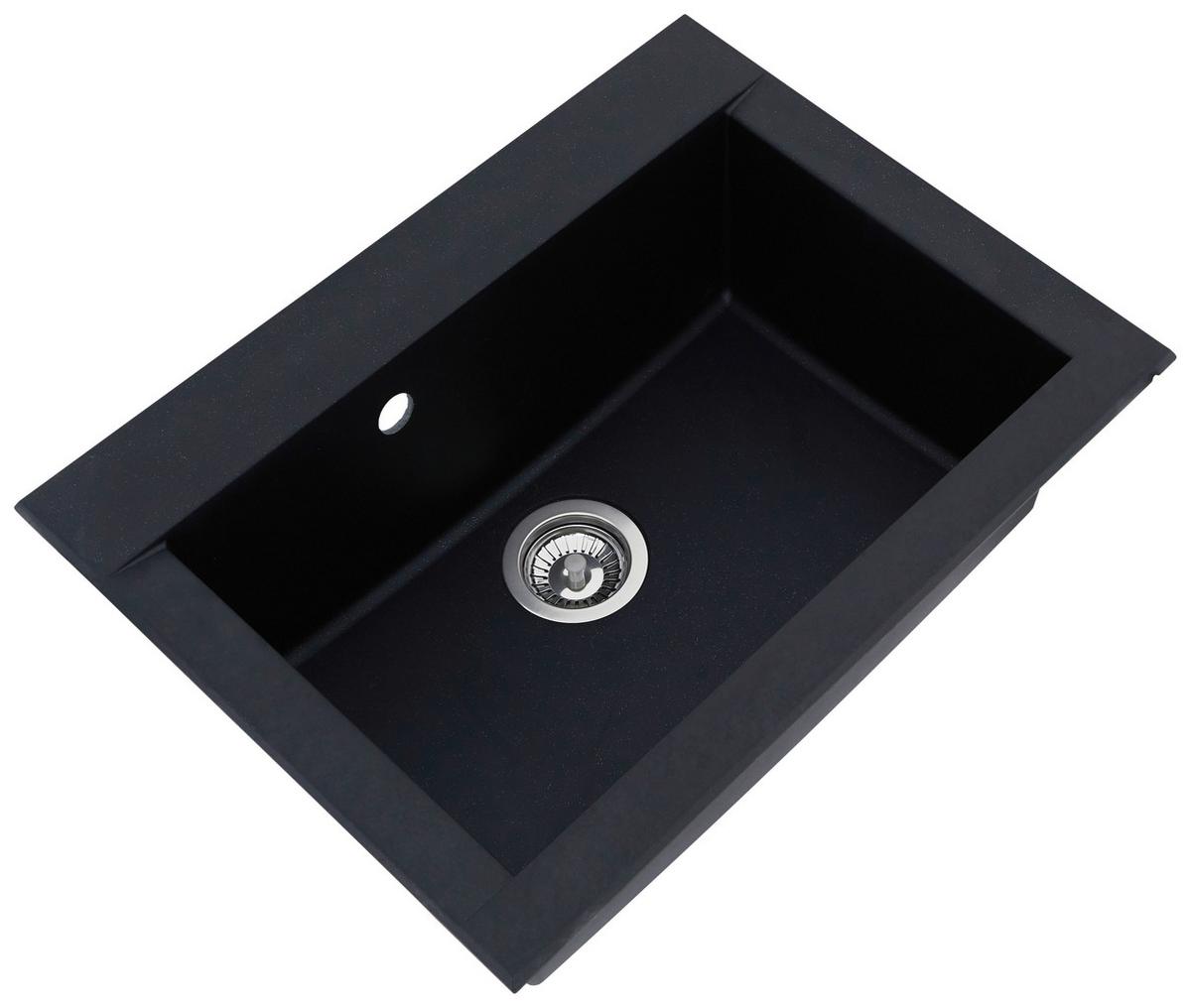Spüle Respekta Ohio Kunststein Bxt: 66x50 cm - Schwarz, Trend, Glas/Kunststoff (66/21/50cm) - Respekta