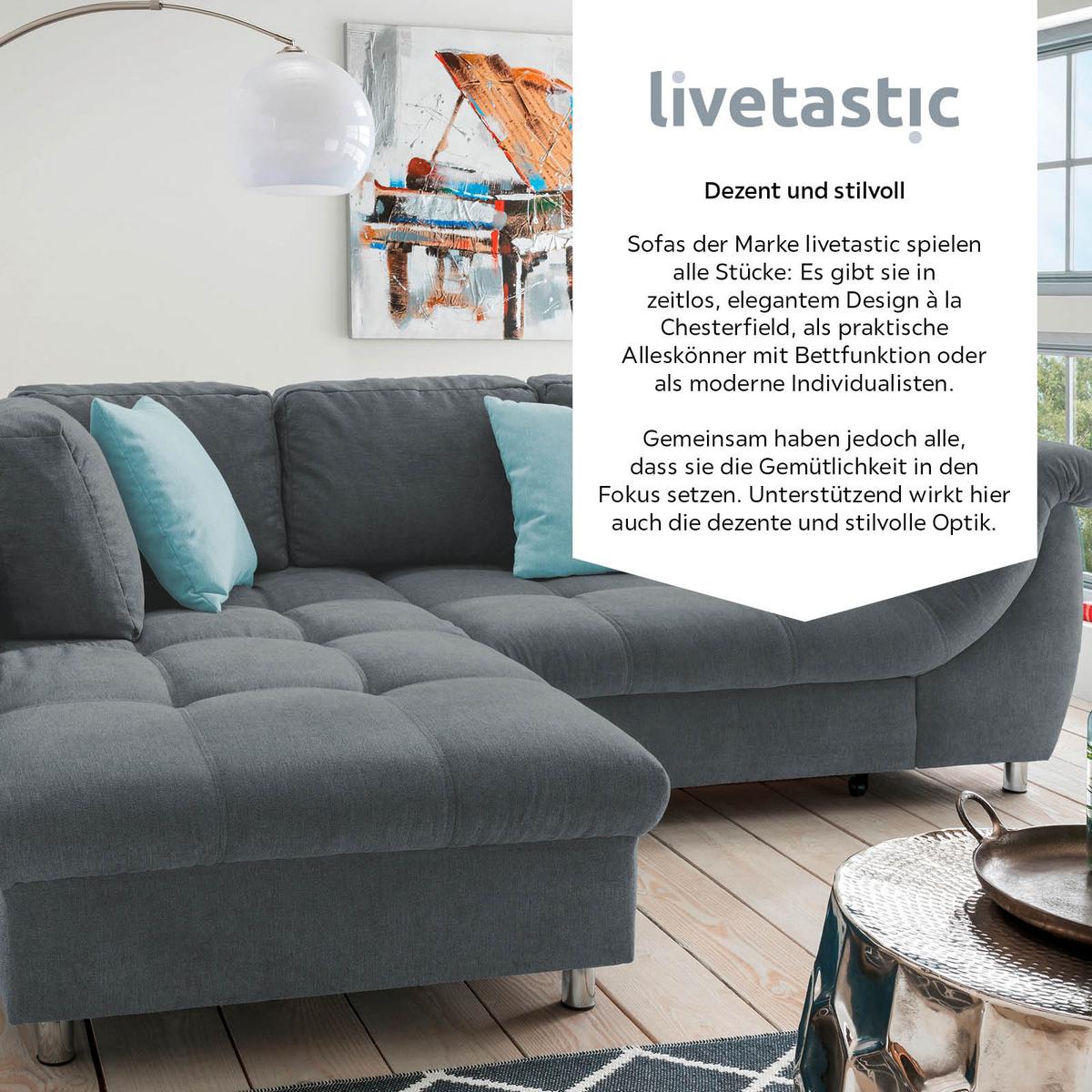 Ecksofa Mit Schlaffunktion Agira Anthrazit/blau 190x250cm - Blau/Chromfarben, Design, Textil (190/250cm) - Livetastic