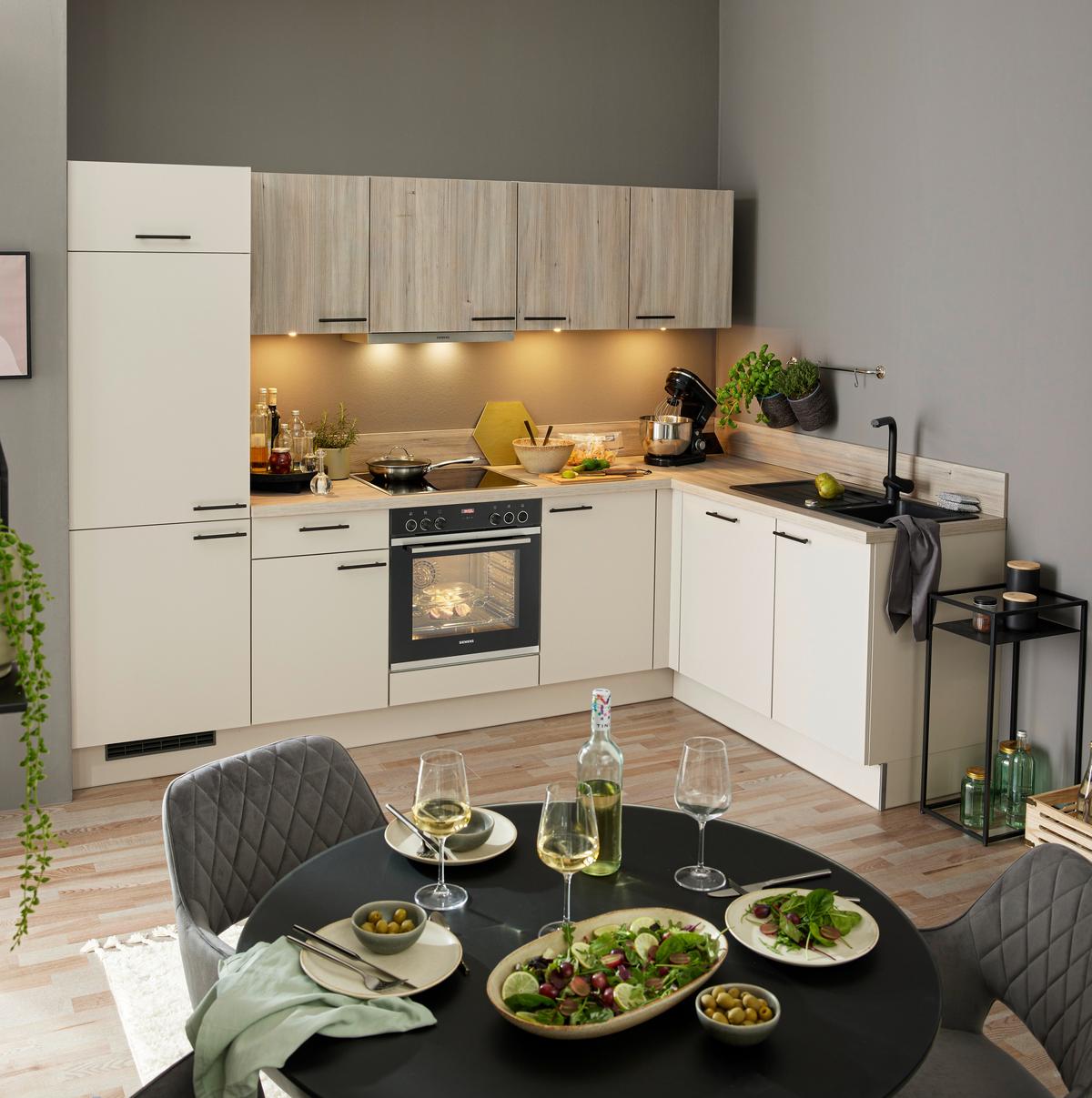 ROHOVÁ KUCHYŇ PN80/100-TOP- - šedá/černá, Moderní, kov/kompozitní dřevo (285/175cm) - Pino