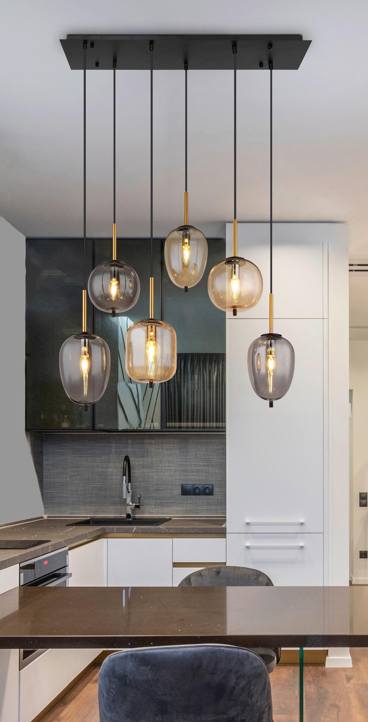 Hängeleuchte Exkl. 6xe14, 40w - Messingfarben/Schwarz, Design, Glas/Metall (80/34/120cm) - Globo