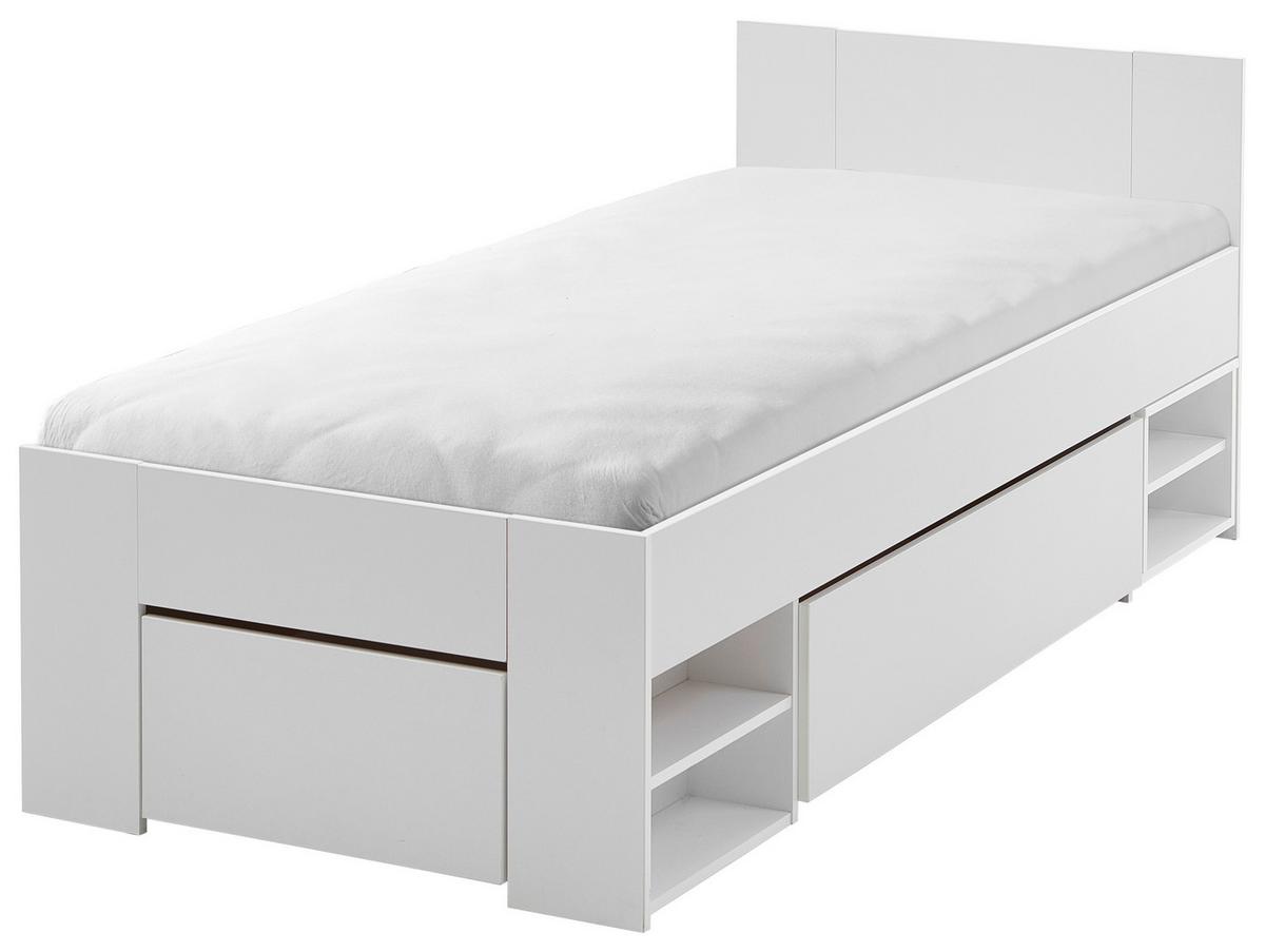 Stauraumbett mit Bettladen 90x200cm Azurro Weiß - Weiß, MODERN, Holzwerkstoff (90/200cm)