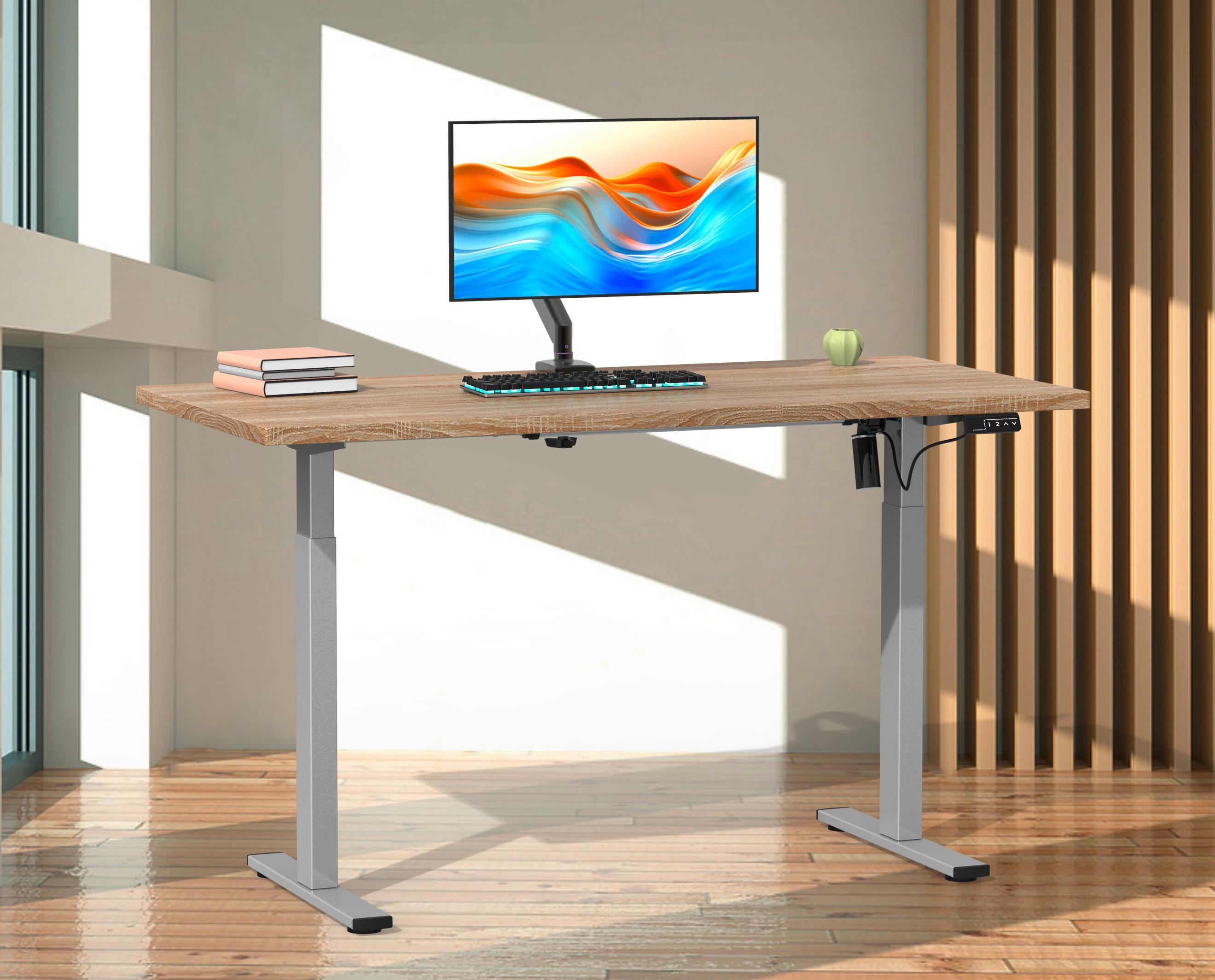 Schreibtisch E-lona Eiche D./silberfarben B: 140cm - Silberfarben/Sonoma Eiche, Design, Holzwerkstoff/Metall (140/71/80cm) - MID.YOU