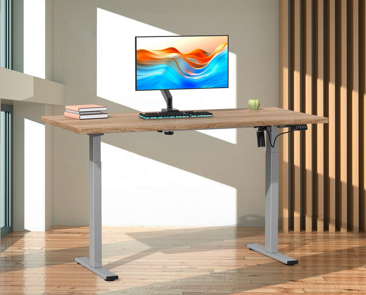 Schreibtisch E-lona Sonoma Eiche L: 140 Cm - Silberfarben/Sonoma Eiche, Design, Holzwerkstoff/Metall (140/50/71cm) - MID.YOU