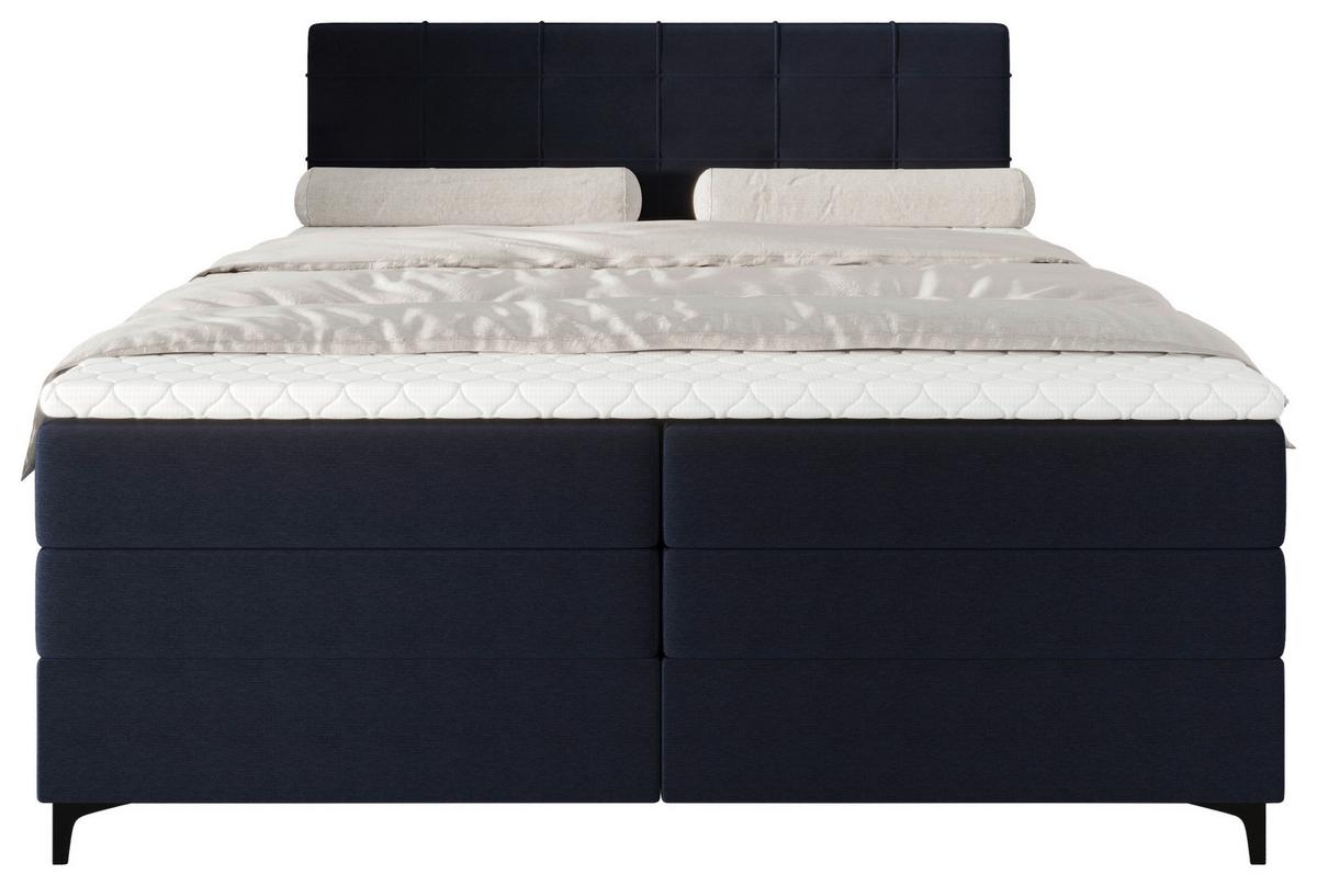 Boxspringbett Mitto mit Topper 180x200 cm - Schwarz/Dunkelblau, KONVENTIONELL, Textil/Metall (180/200cm)