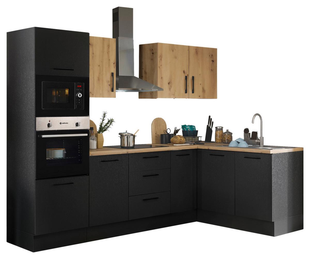 Eckküche Turin Schwarz/Eiche Dekor 270x165 cm - Schwarz/Eiche Artisan, Basics, Holzwerkstoff (270/165cm) - MID.YOU