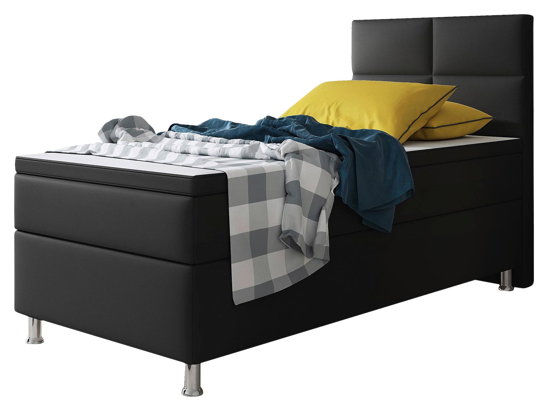 Boxspringbett mit Topper Lederlook 90x210 Miami - Silberfarben/Schwarz, KONVENTIONELL, Leder/Textil (90/115/210cm) - MID.YOU