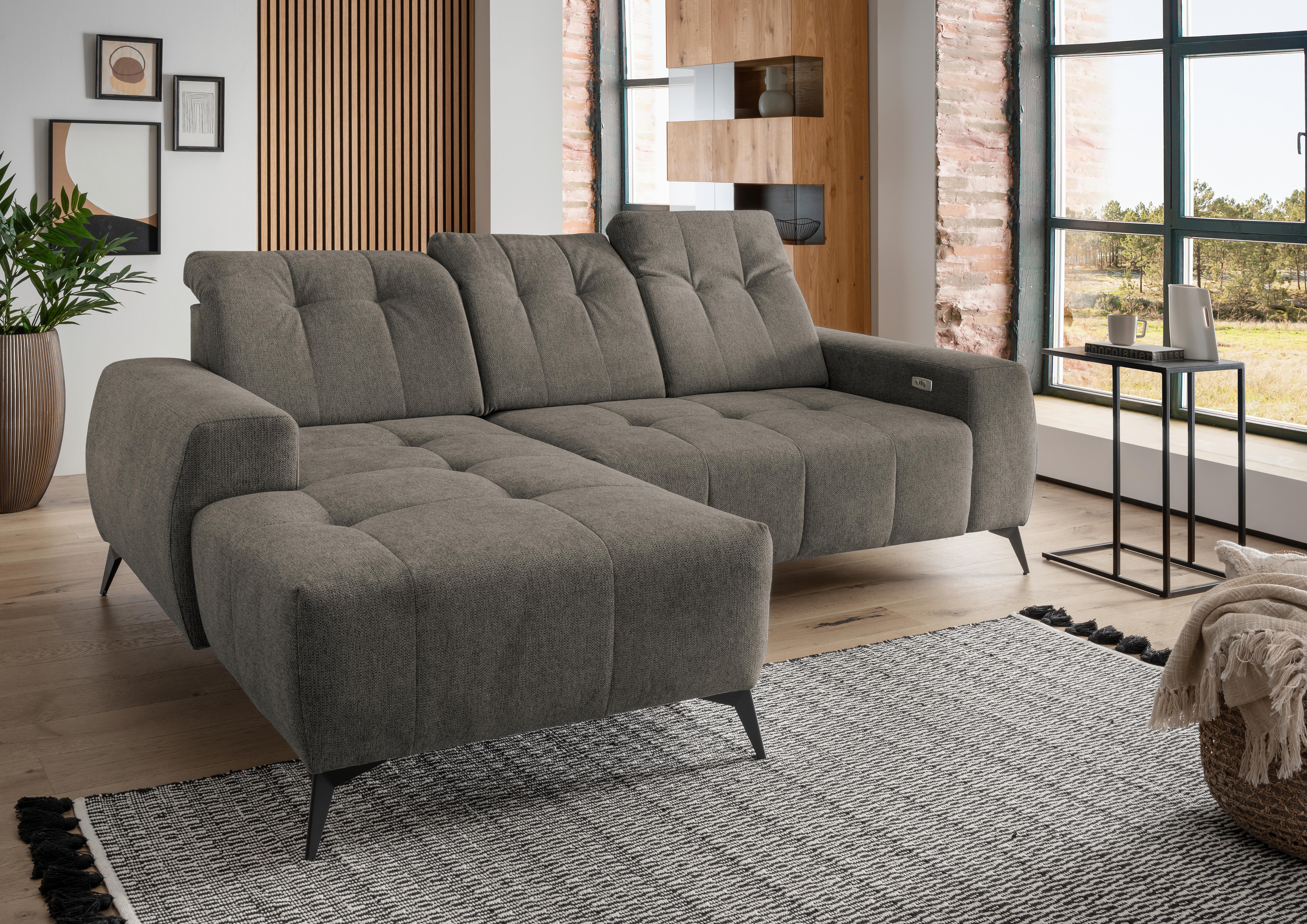 Ecksofa mit USB Anschluss Sano, Graubraun, S: 180x258 cm - Graubraun/Schwarz, MODERN, Textil (180/258cm) - Livetastic