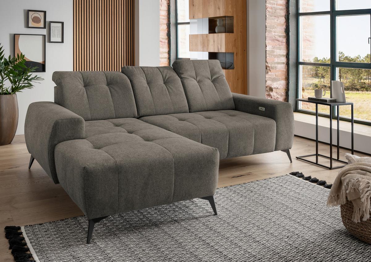 Ecksofa Mit Usb Anschluss Sano, Graubraun, S: 180x258 Cm - Graubraun/Schwarz, MODERN, Textil (180/258cm) - Livetastic