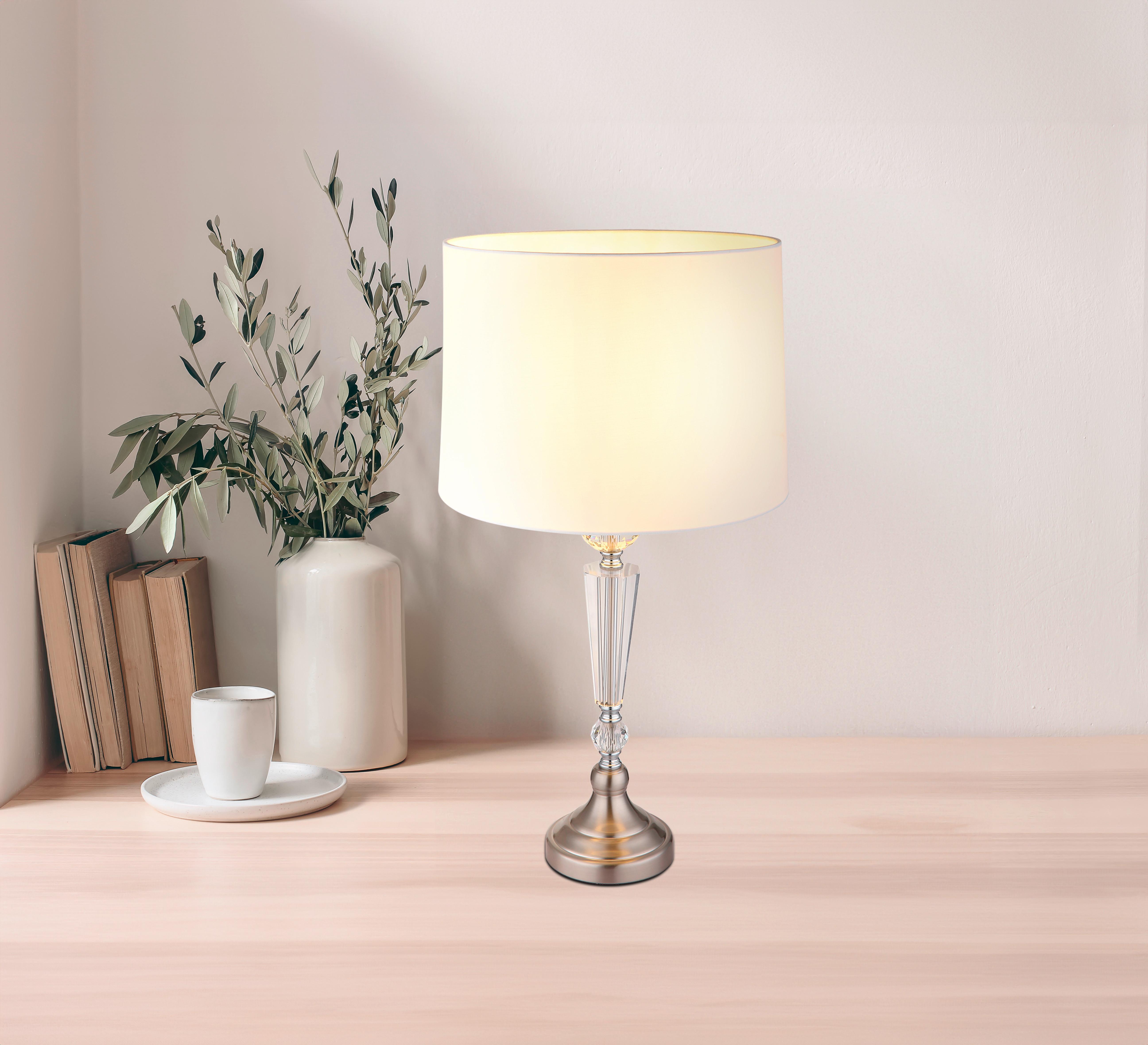 Tischleuchte 24146w - Klar/Weiß, KONVENTIONELL, Glas/Textil (35/66cm) - Globo