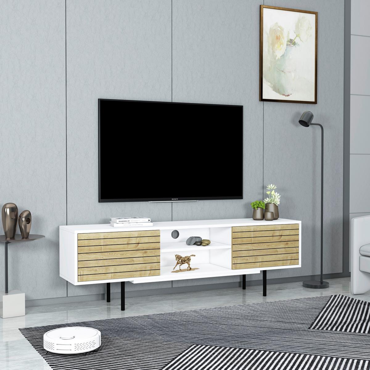 Nízká komoda, bílá - bílá/černá, Design, kompozitní dřevo (160/50,5/35cm) - Livetastic