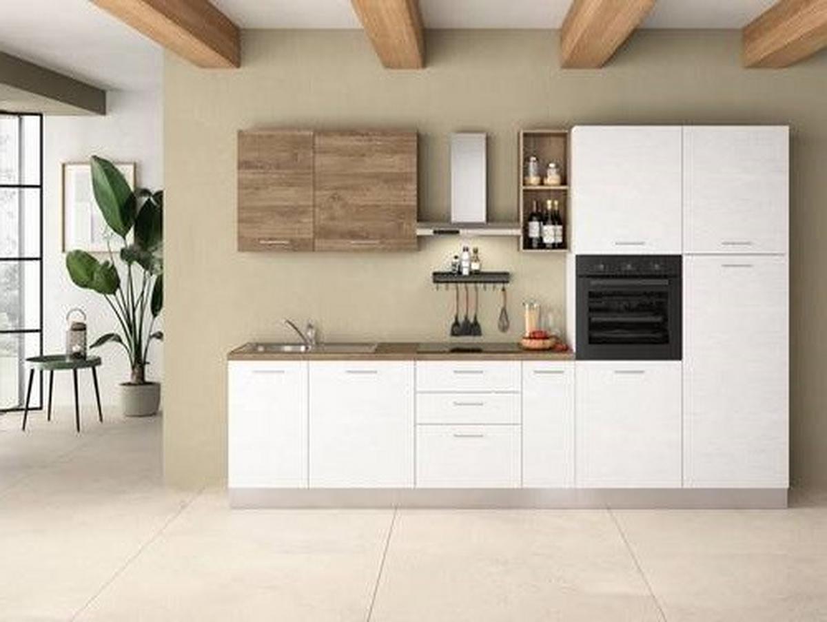 Küchenzeile Dafne 315 cm Weiß/Nussbaumfarben - Eichefarben/Magnolie, LIFESTYLE, Holzwerkstoff/Kunststoff (315cm) - MID.YOU