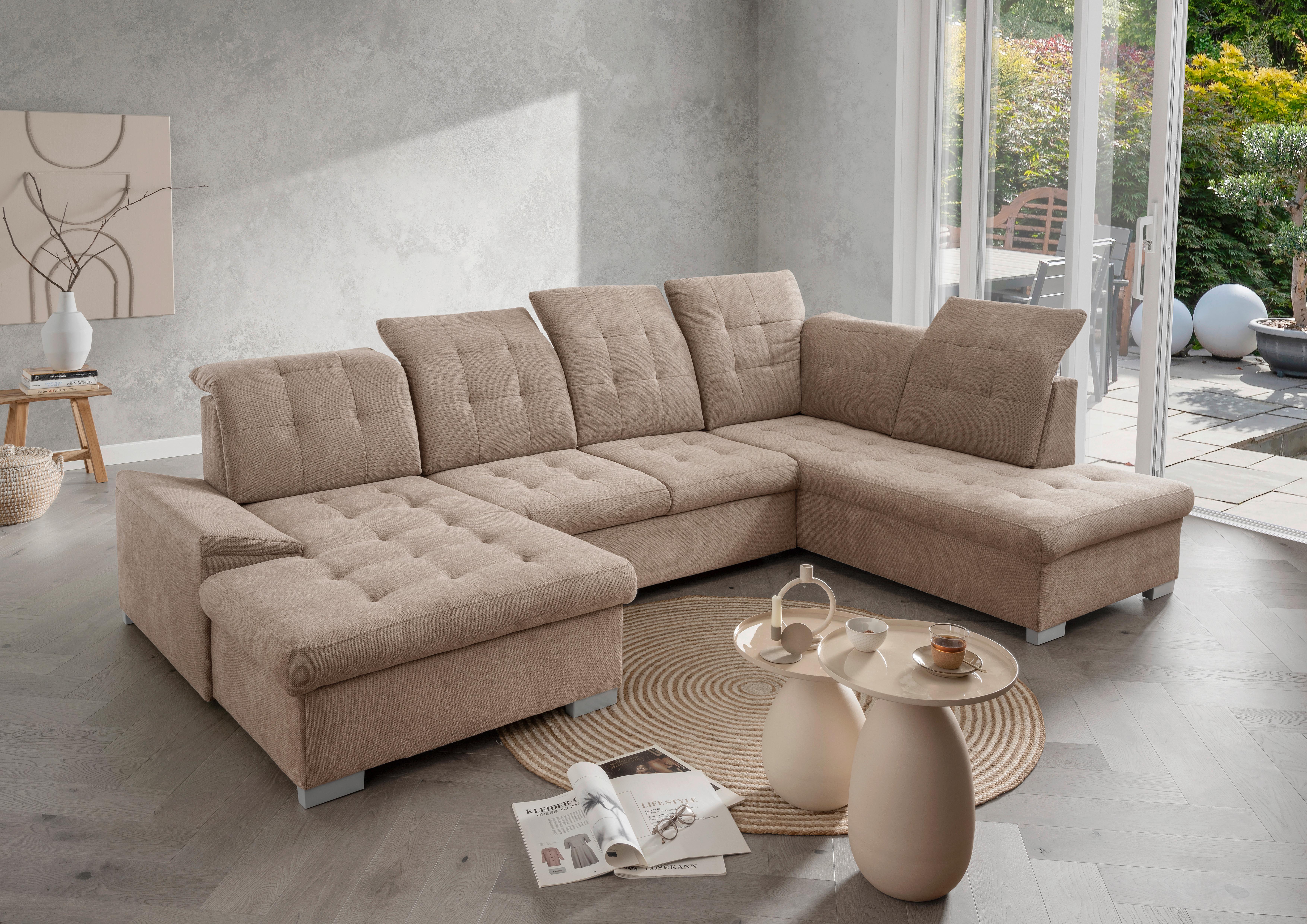 Wohnlandschaft Zira Hellbraun U: 169x330x212cm - Chromfarben/Hellbraun, MODERN, Textil (169/330/212cm) - Livetastic