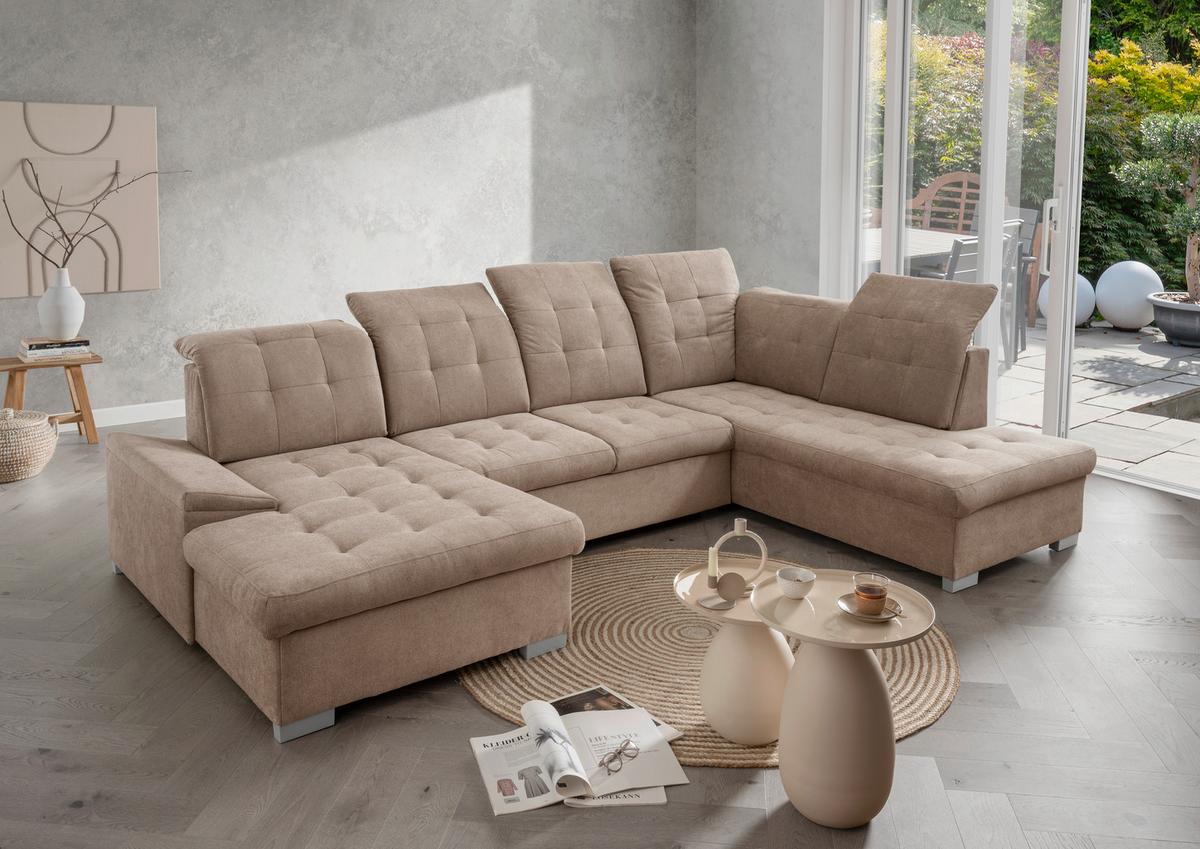 Wohnlandschaft Zira Hellbraun U: 169x330x212cm - Chromfarben/Hellbraun, MODERN, Textil (169/330/212cm) - Livetastic