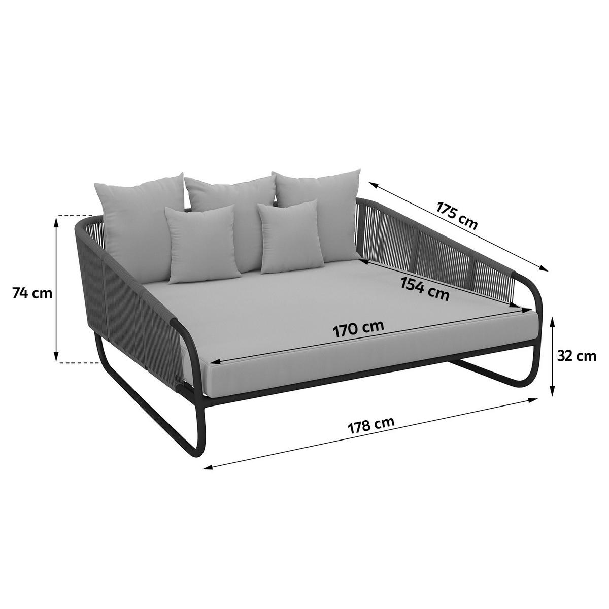 Sonneninsel Alicante - Schwarz/Grau, MODERN, Kunststoff/Textil (178/74/175cm) - Beldano