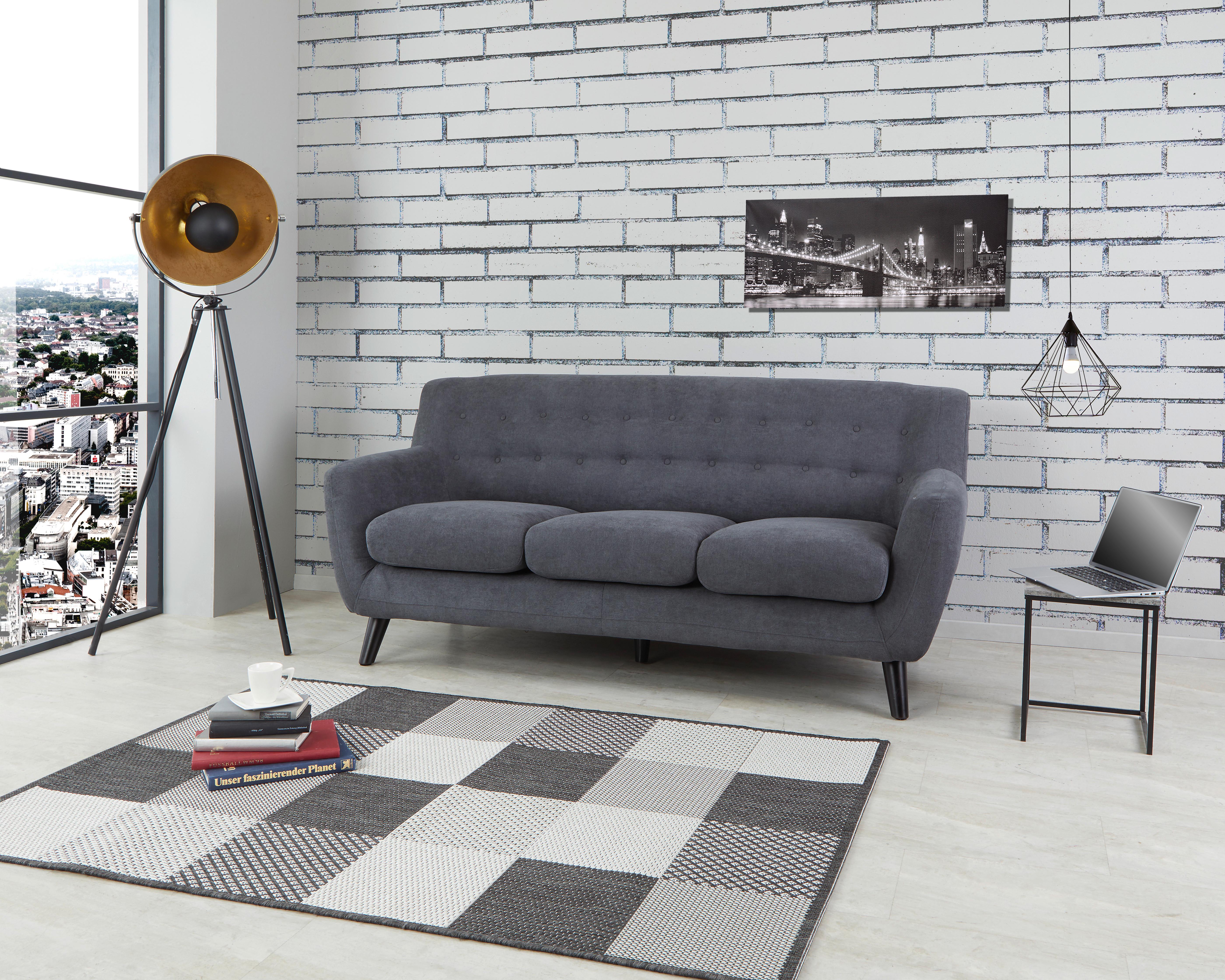 Dreisitzer-Sofa Monaco, Mikrofaser - Dunkelgrau/Schwarz, MODERN, Textil (181/82/85cm) - Luca Bessoni