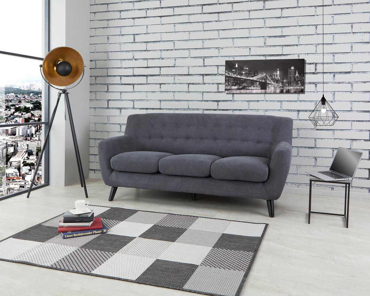 Dreisitzer-sofa Monaco, Mikrofaser - Dunkelgrau/Schwarz, MODERN, Textil (181/82/85cm) - Luca Bessoni