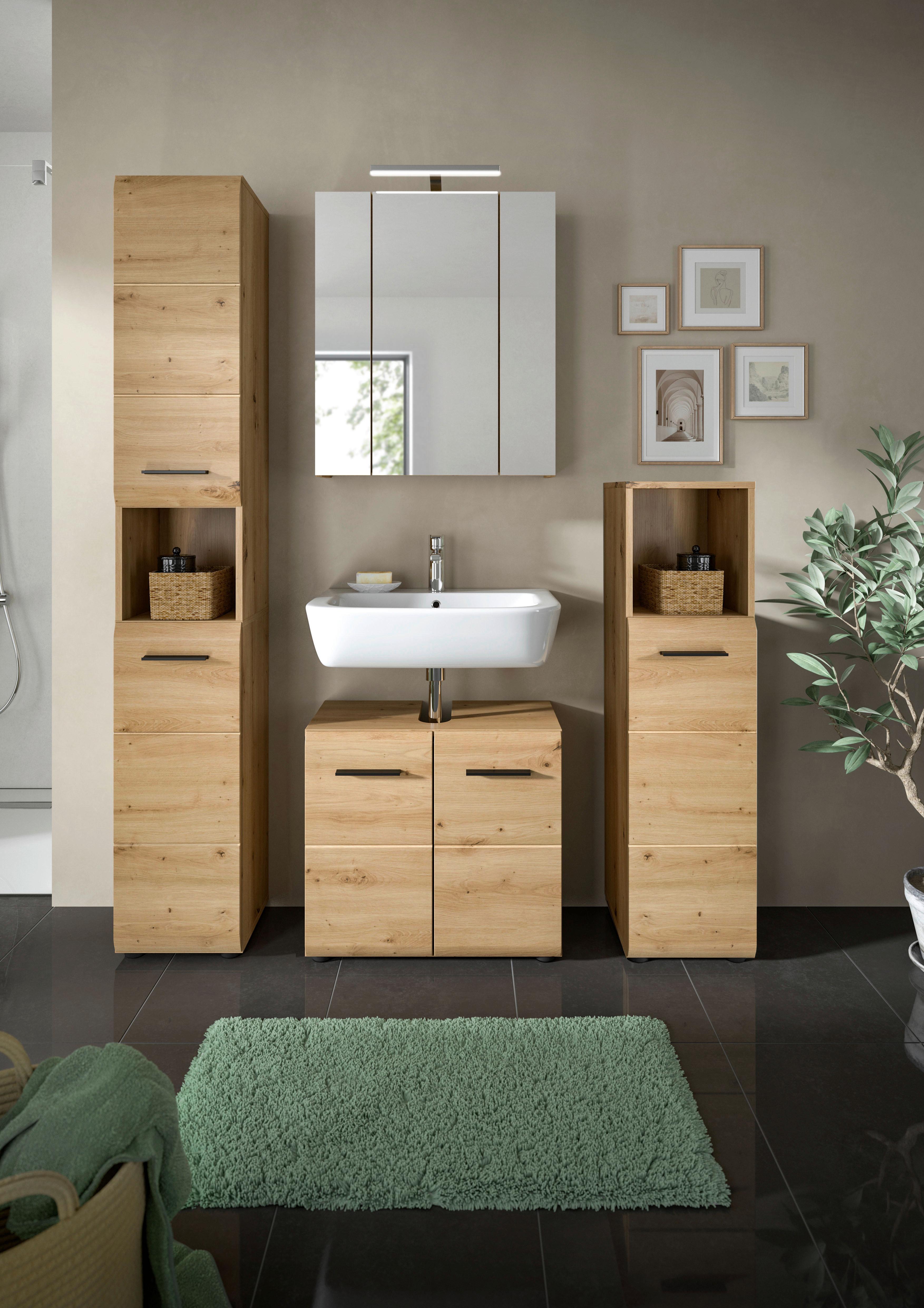 Badezimmer Ice Eiche Artisan Dekor B: 120cm - Schwarz/Eiche Artisan, Basics, Holzwerkstoff (120cm) - MID.YOU